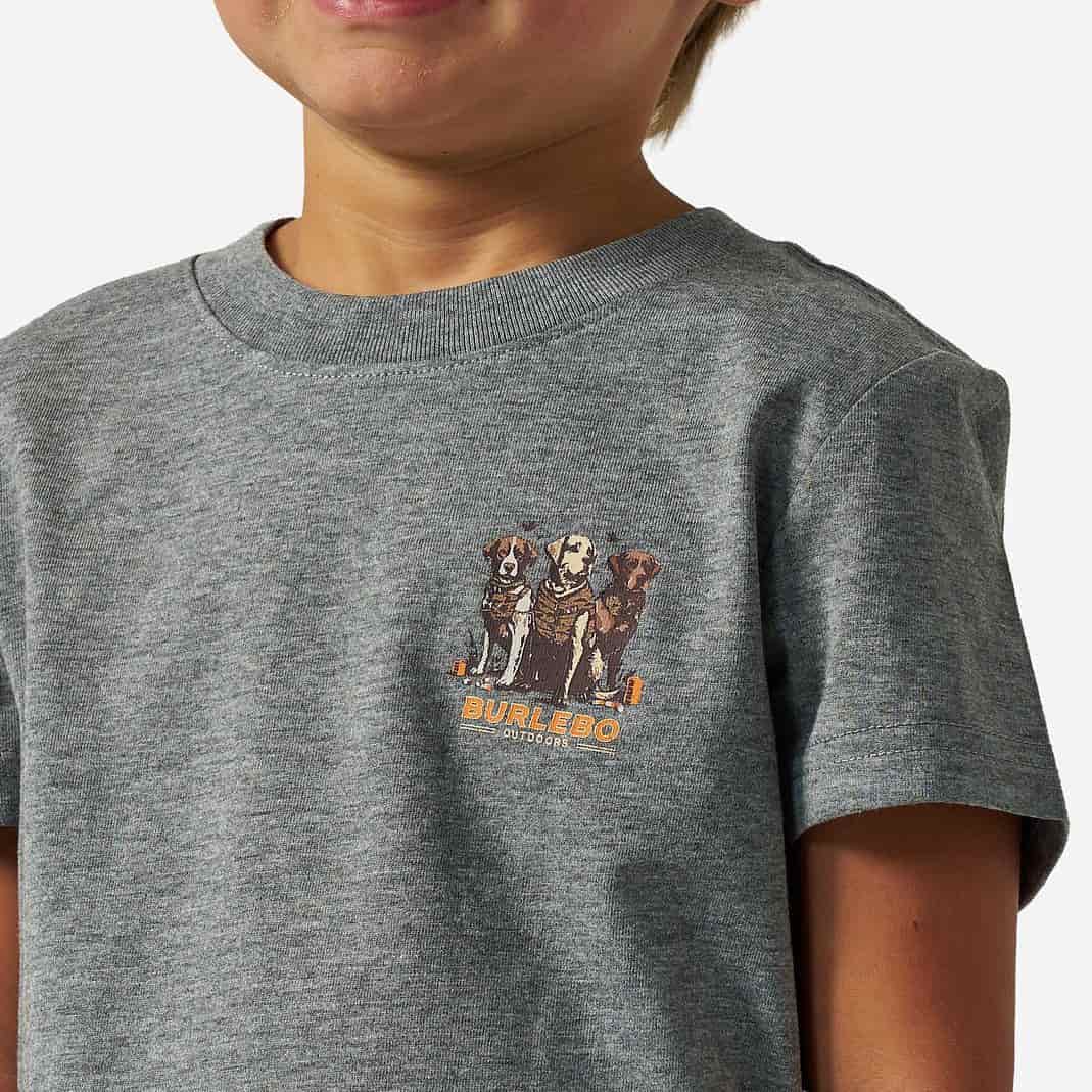 Burlebo Youth S/S T-Shirt - Camo Duck Dogs - Dark Heather Grey