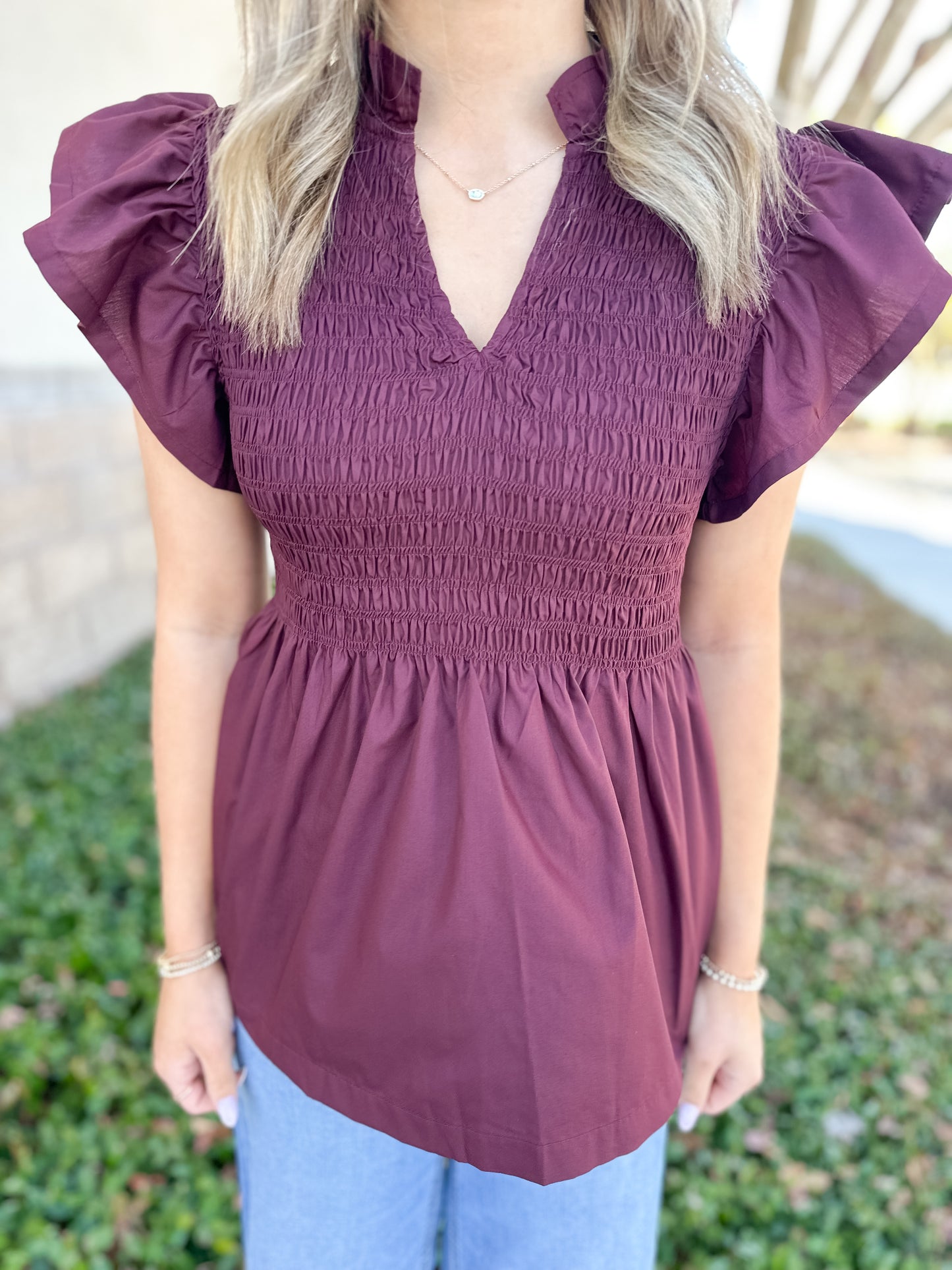 Andy Smocked Top - Wine