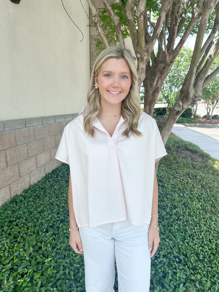 Helen Signature Collar Top - Pale Pink