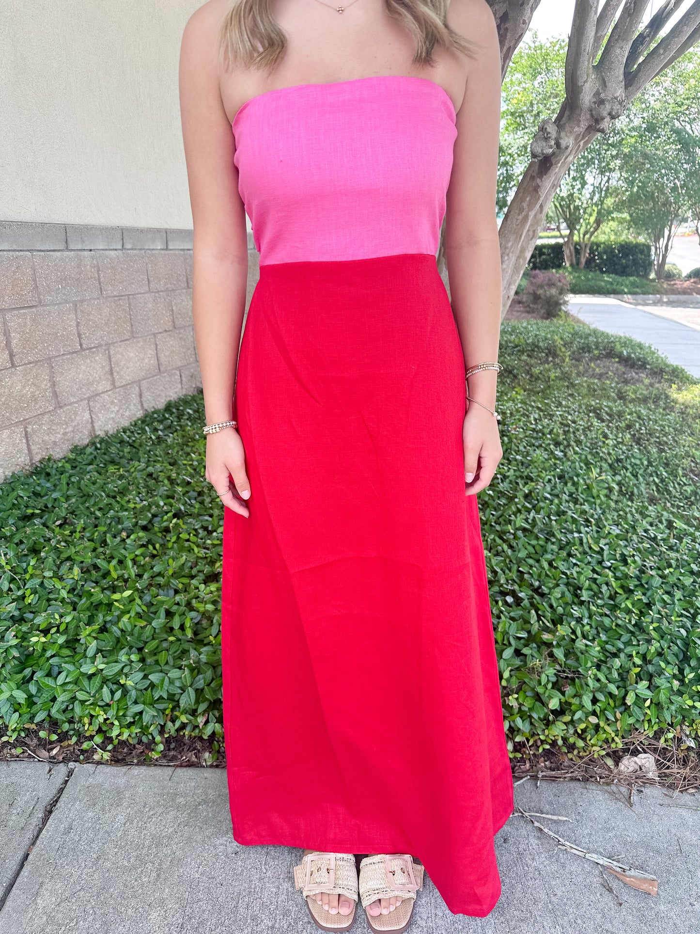 Hailey Colorblock Maxi Dress - Red