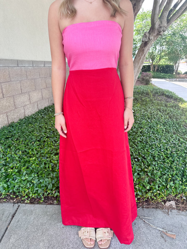 Hailey Colorblock Maxi Dress - Red