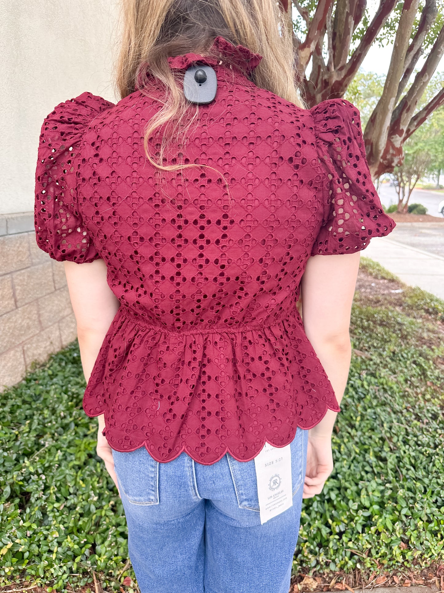 Elise Eyelet Top - Burgundy