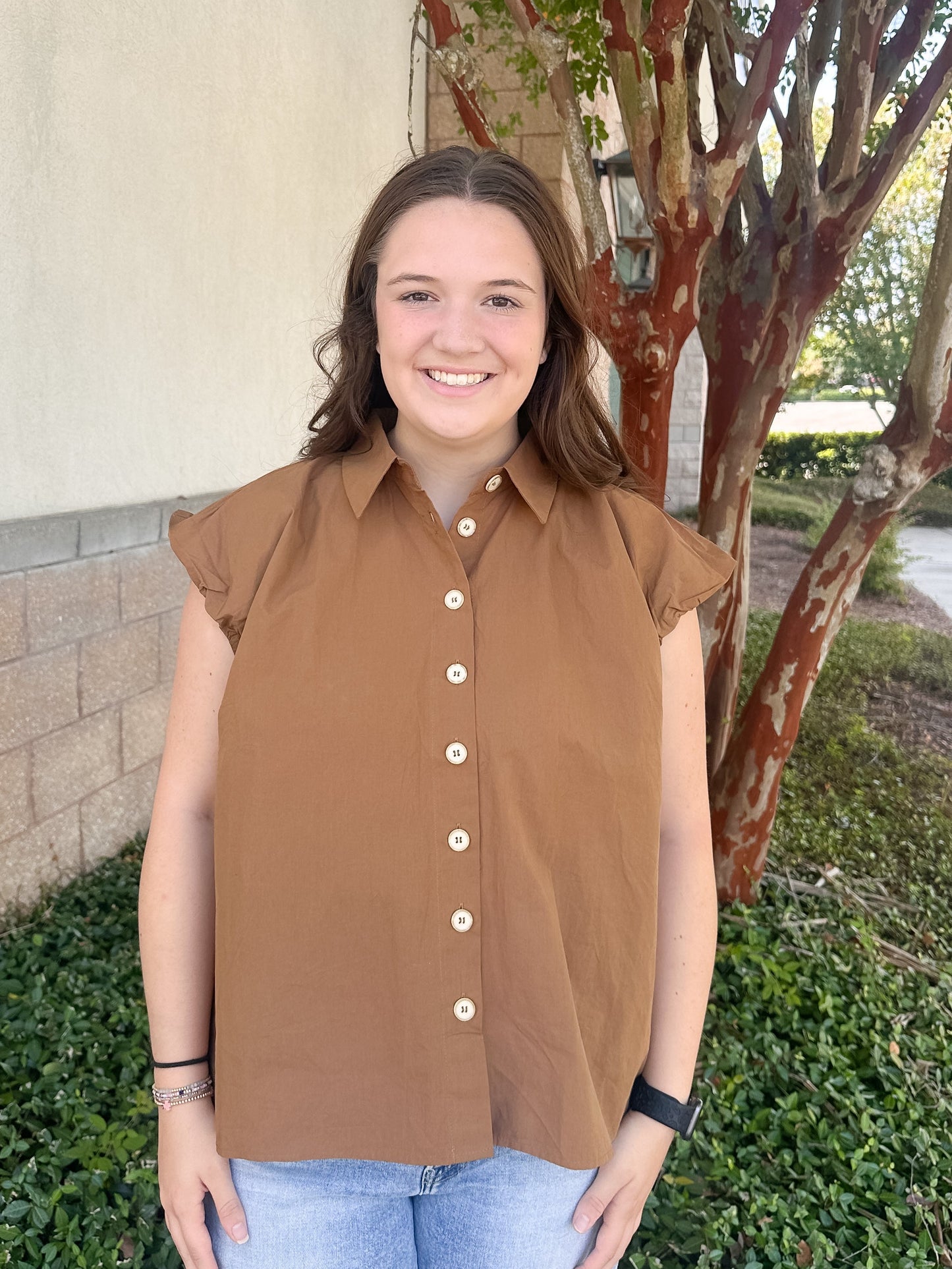 Ray Button Top - Brown