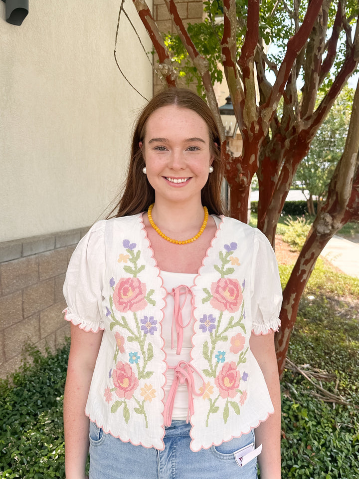 Nora Embroidered Tie Top