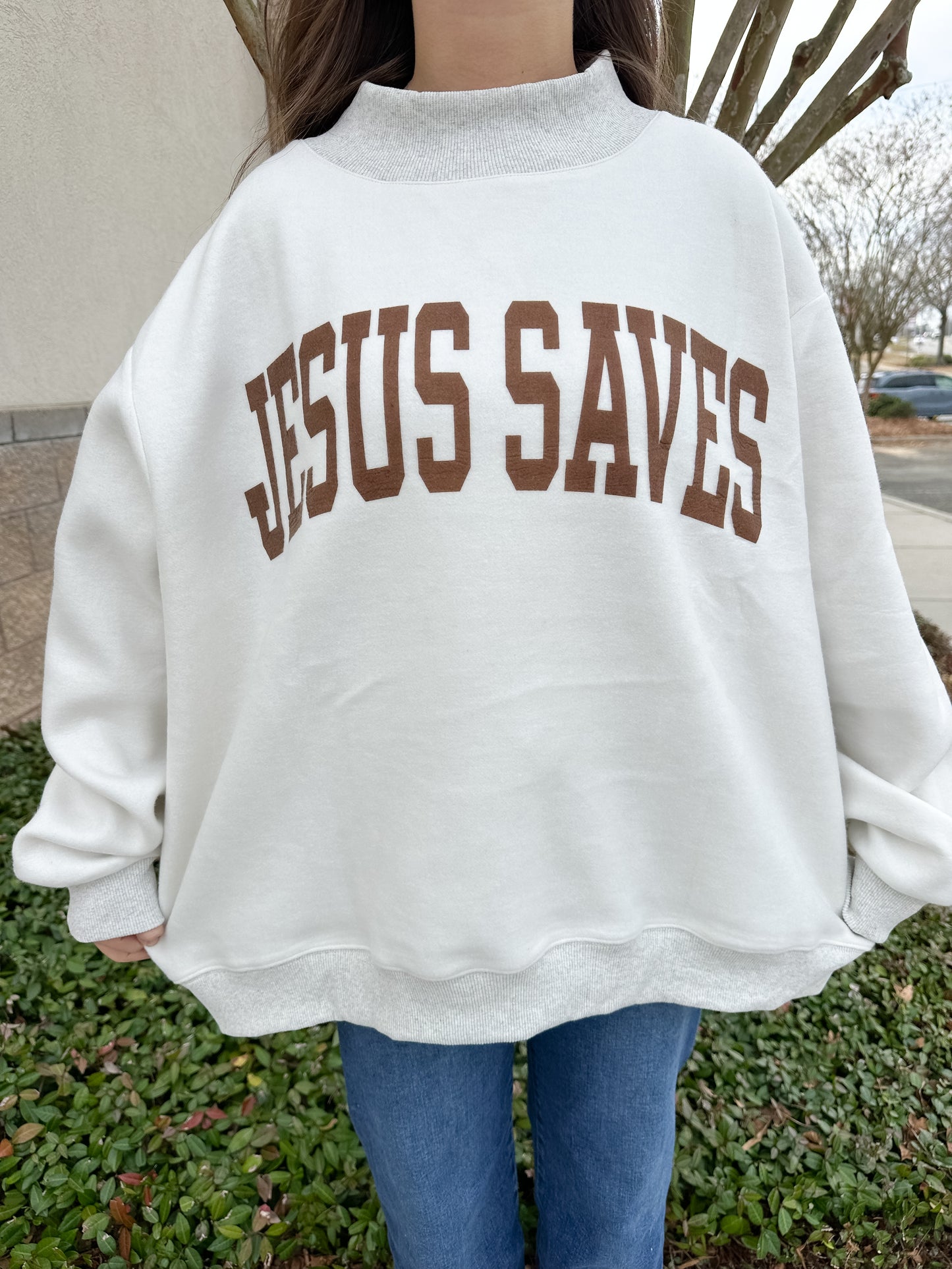 Jesus Saves Reversible Mockneck Sweatshirt