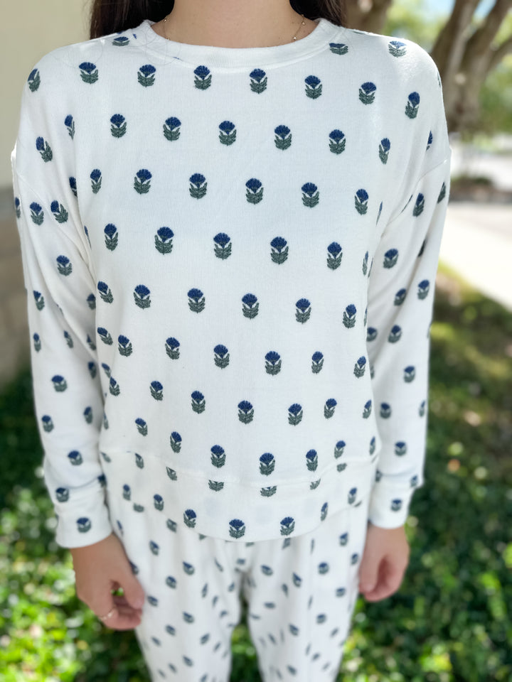Sophie Floral Foulard Pajama Set - Navy