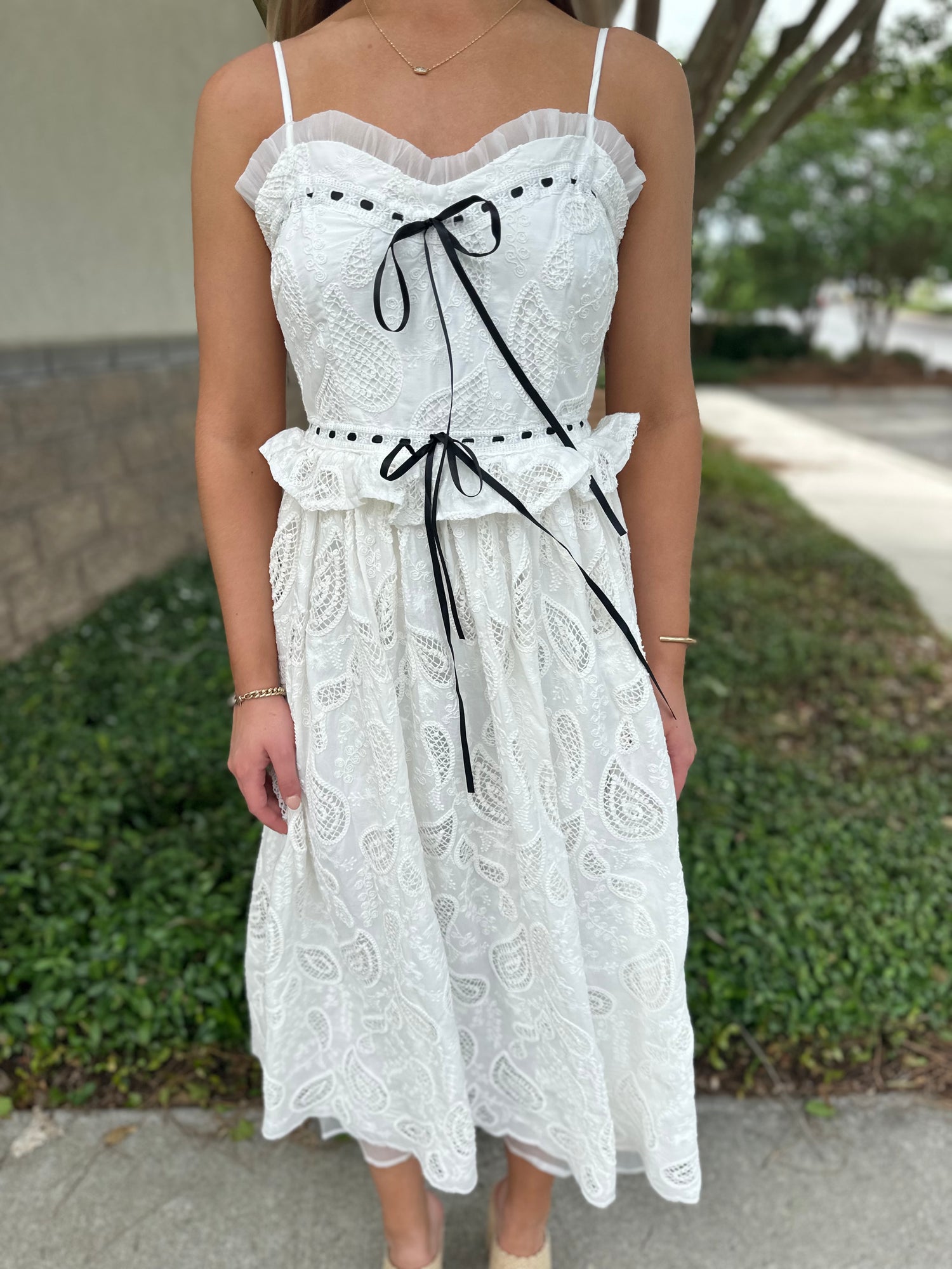 ribbon midi dress Sunshine Ribbon Midi Dress, Cream/Coral Small