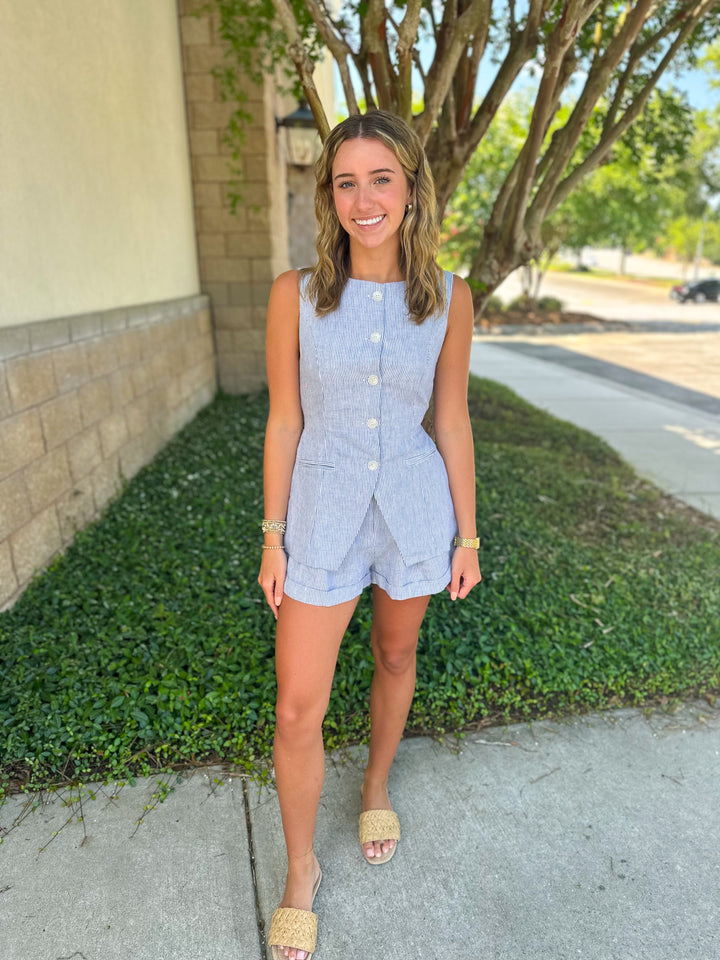 Chambray Linen Striped Vest