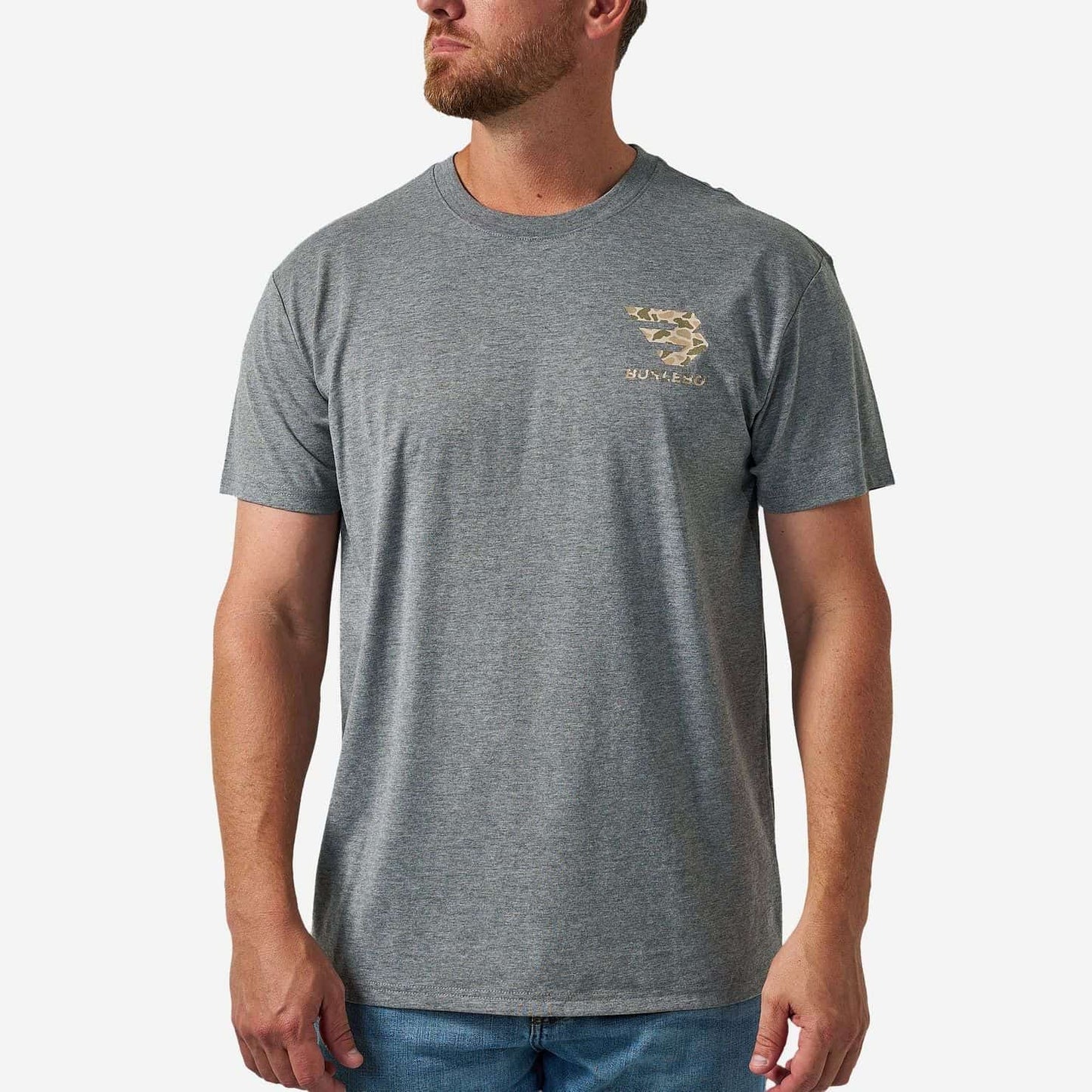 Burlebo Men’s S/S T-Shirt - Mallard Camo Dog - Dark Heather Grey