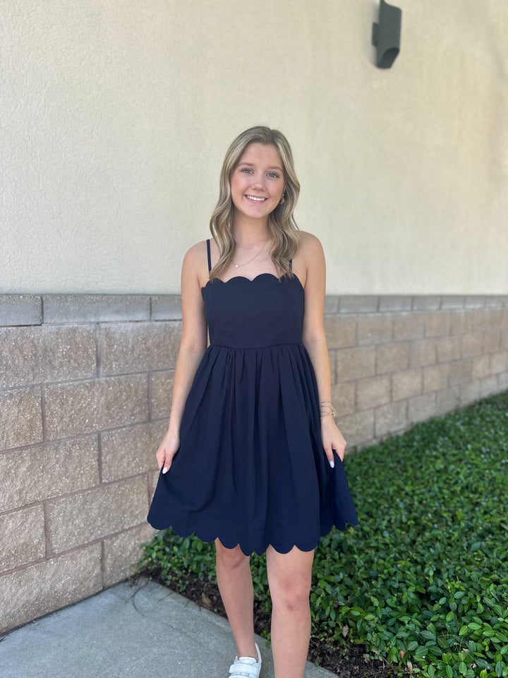 Scalloped Solid Mini Dress