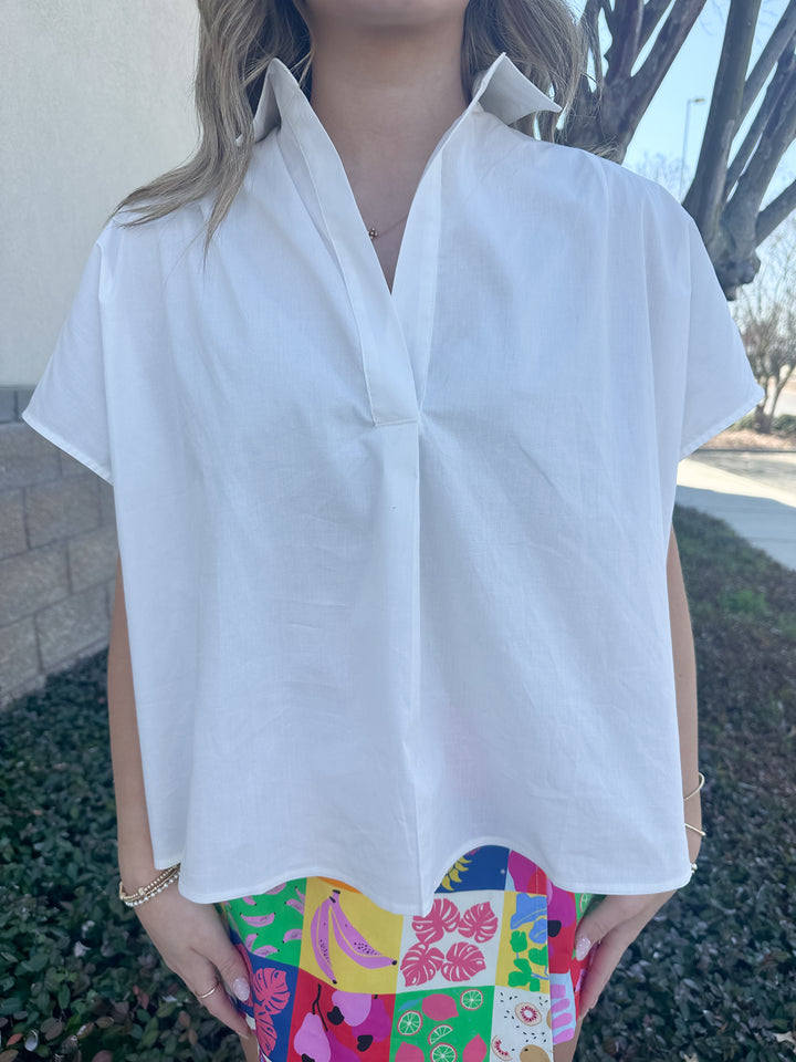 Helen Signature Collar Top - White