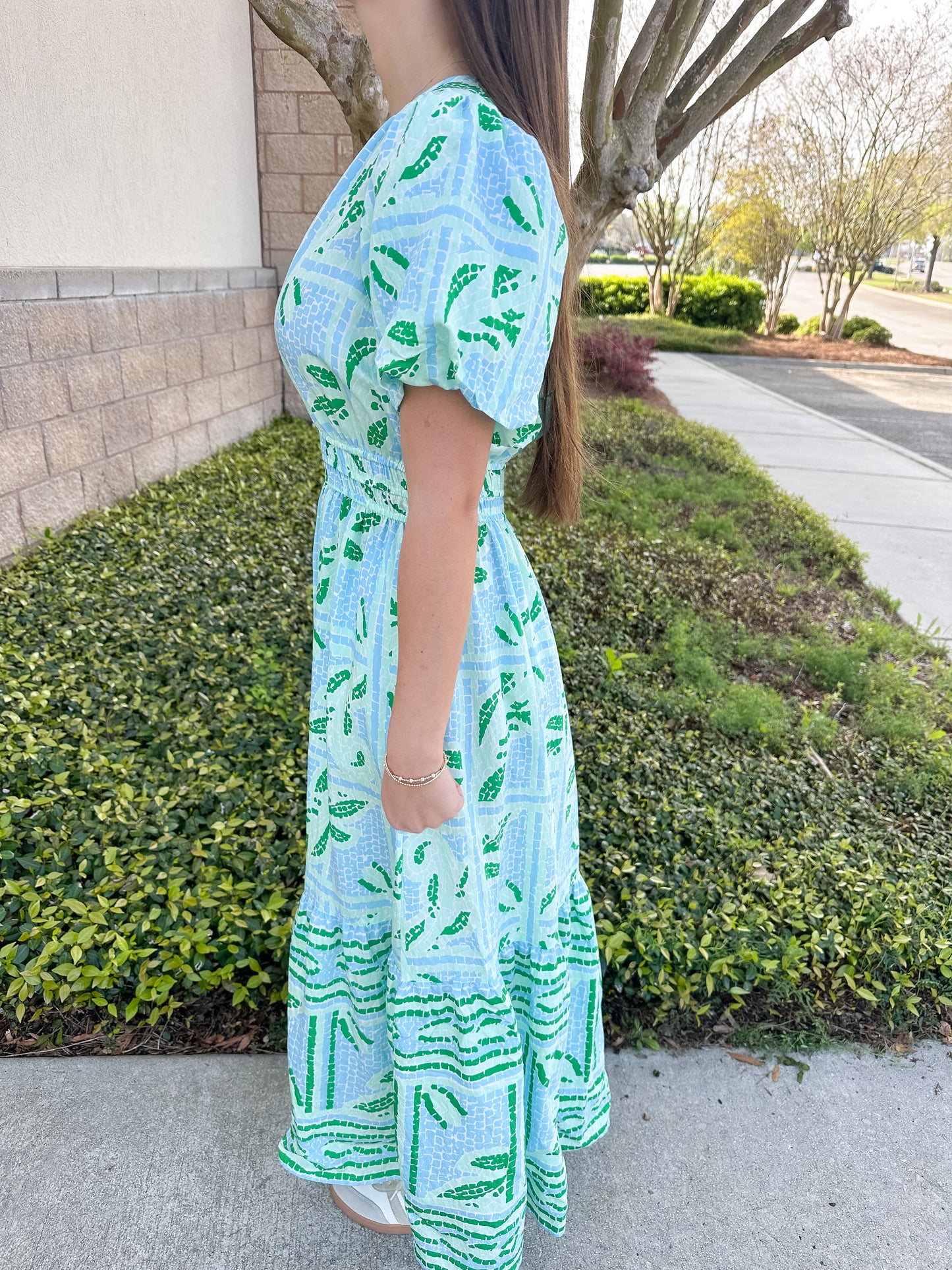 Tracey Dress - Trellis Tiles Blue