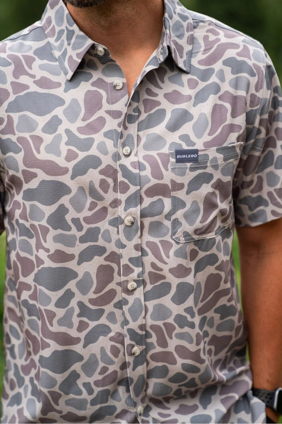 Men’s Burlebo S/S Performance Button Up - Classic Deer Camo