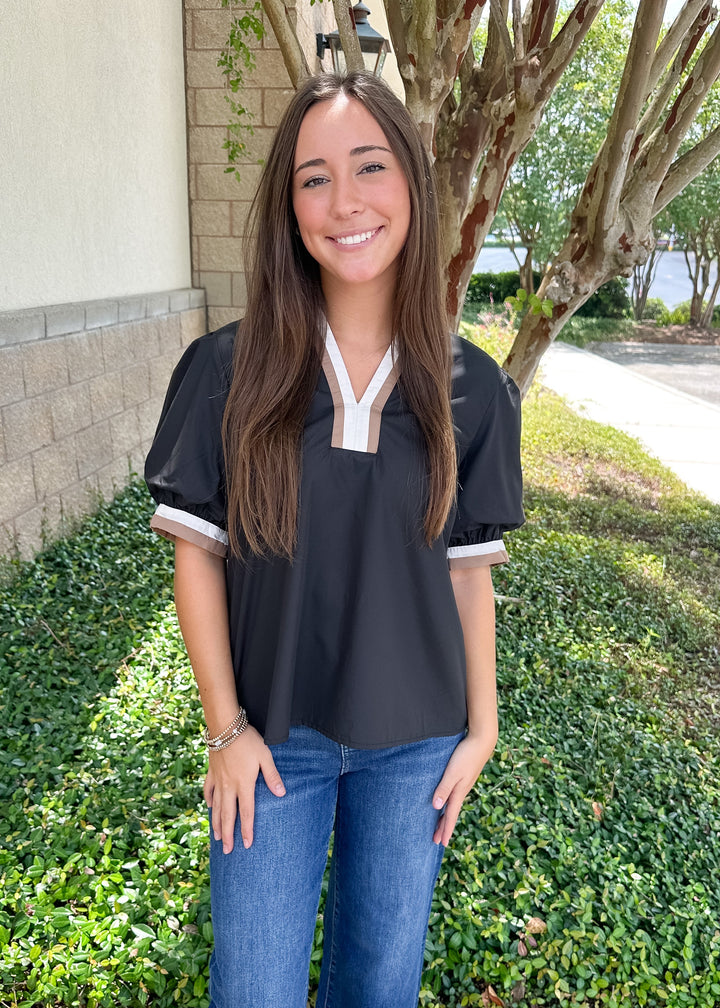 Megan Contrast Trim Top