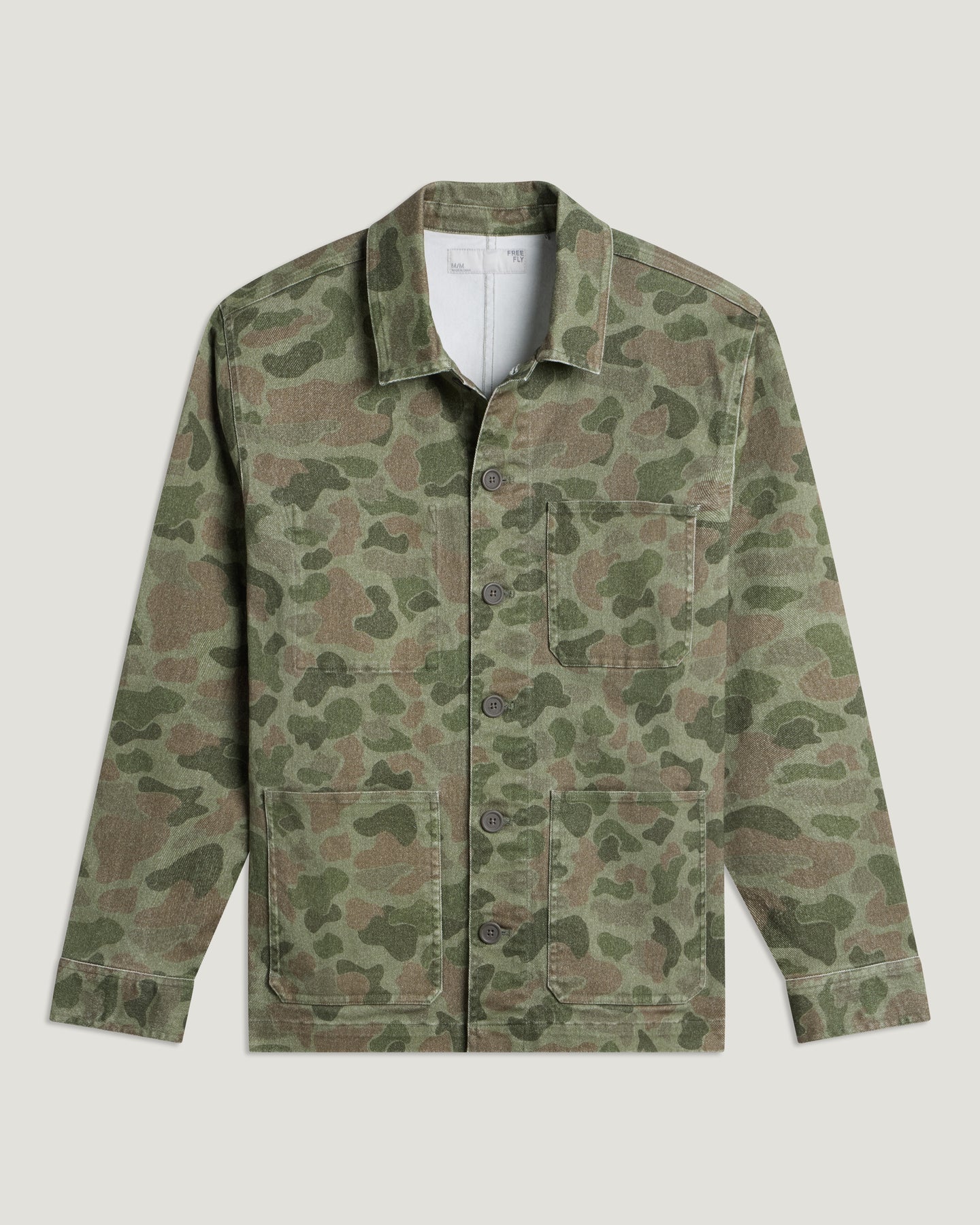 Free Fly Men’s Folly Twill Chore Coat - Vintage Camo Oil Green