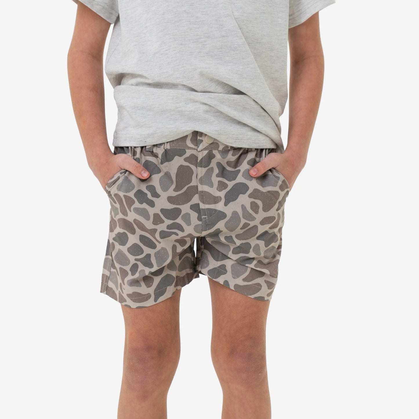 Burlebo Youth Everyday Shorts - Classic Deer Camo - Grey Pocket