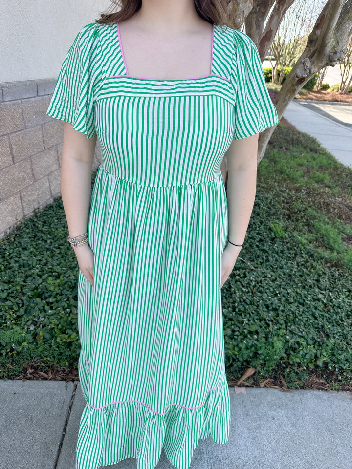 Milena Dress - Green & White