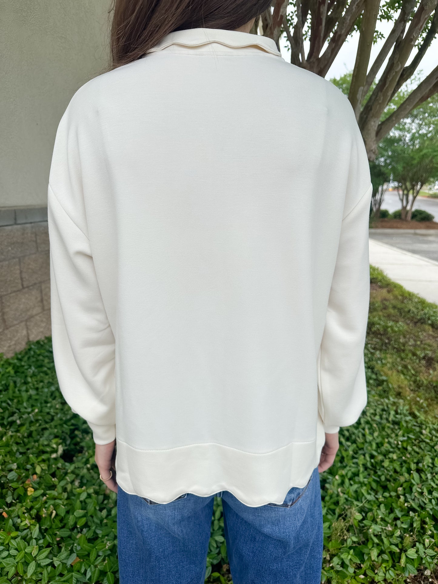 Rae Scalloped Pullover - Pearl