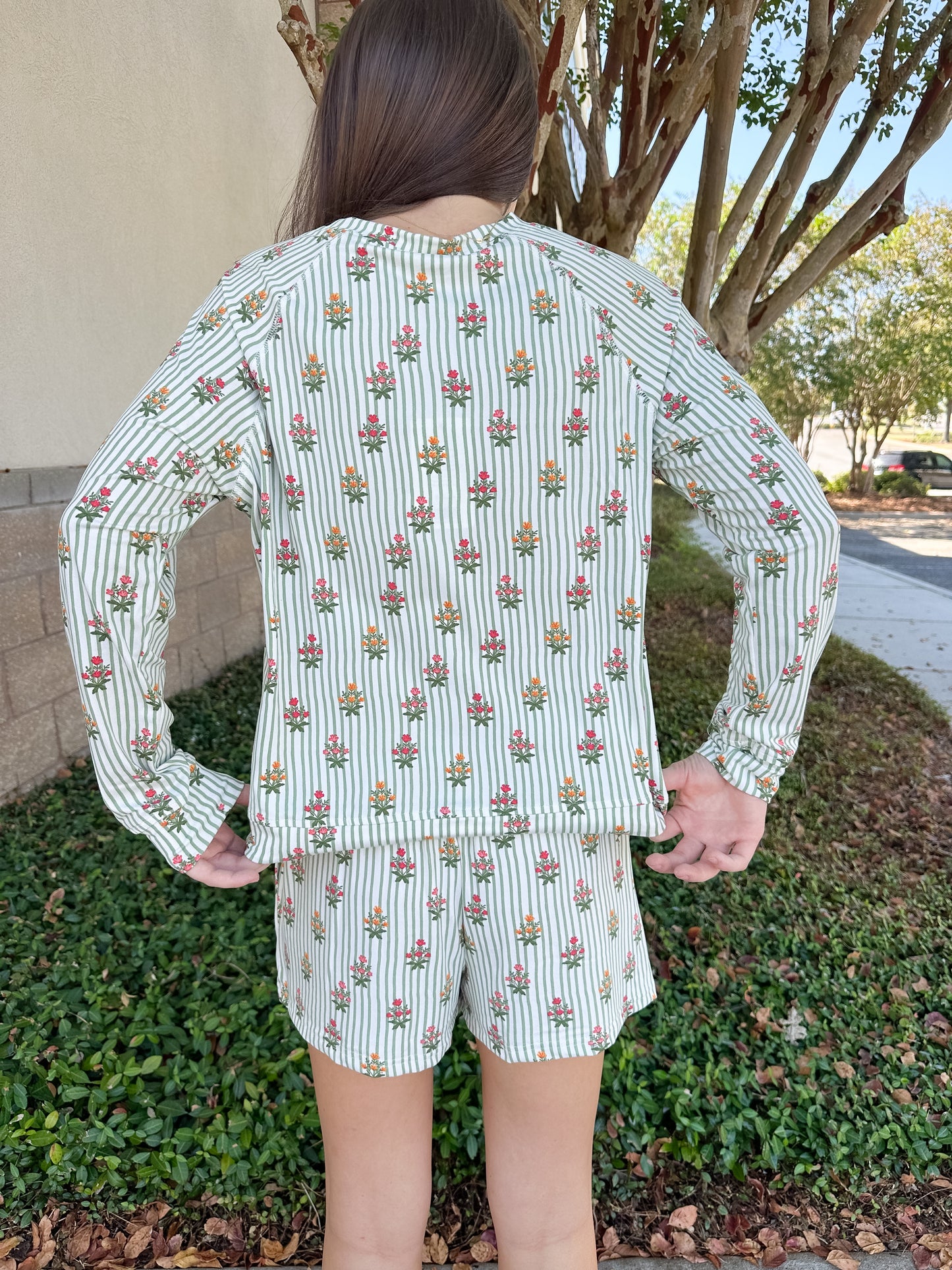 Annie Cottage Stripes Pajama Short Set - Green
