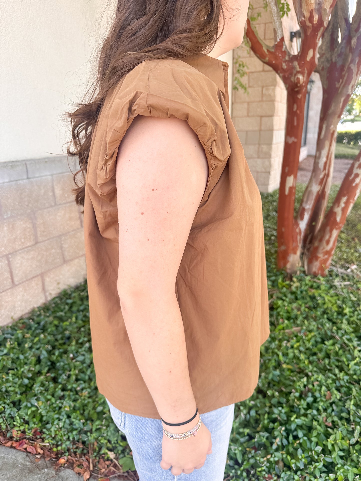 Ray Button Top - Brown