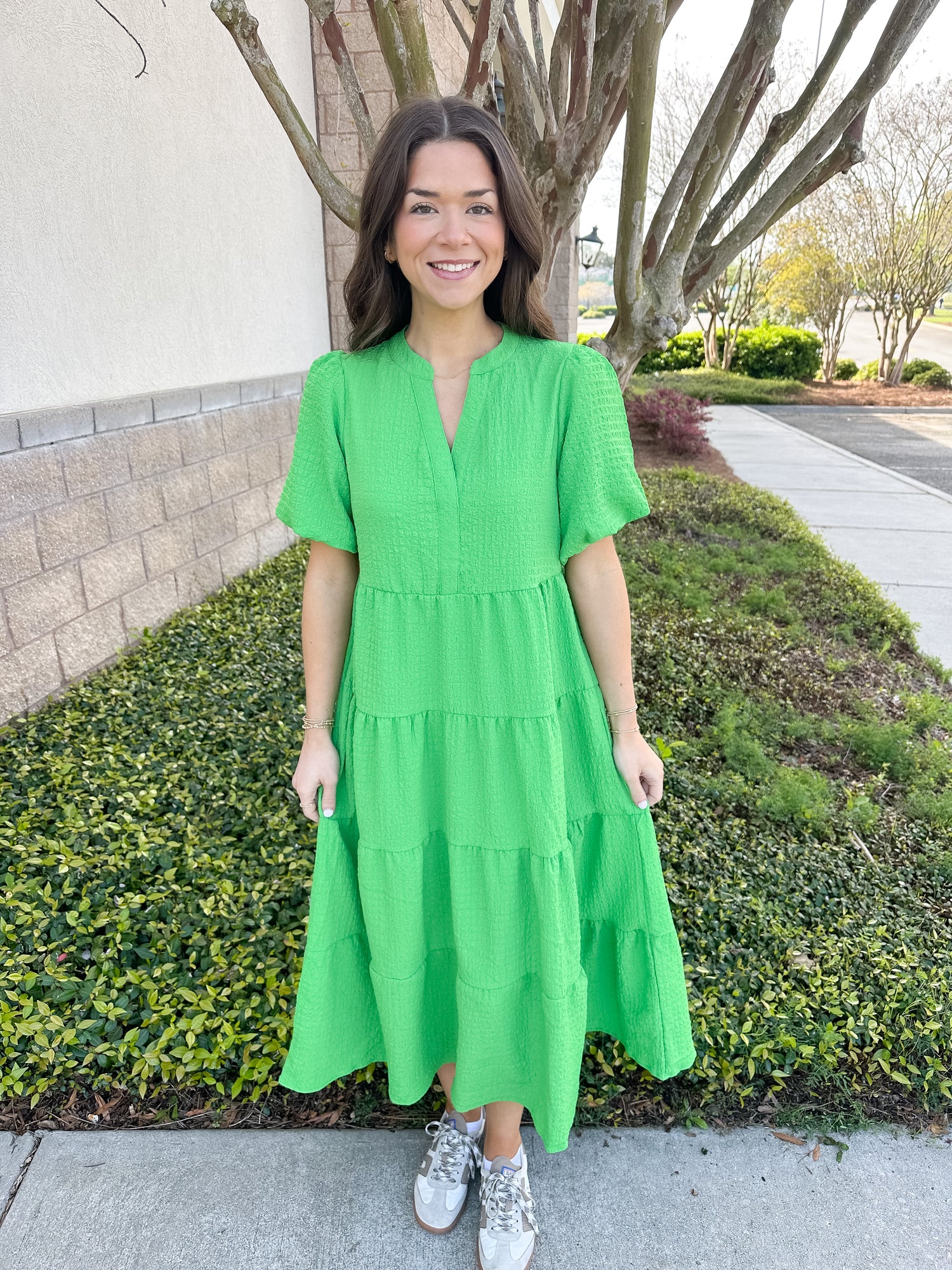 green seersucker dress Cecilia Midi Dress Short Sleeve Green Stripe Seersucker Green / XXS