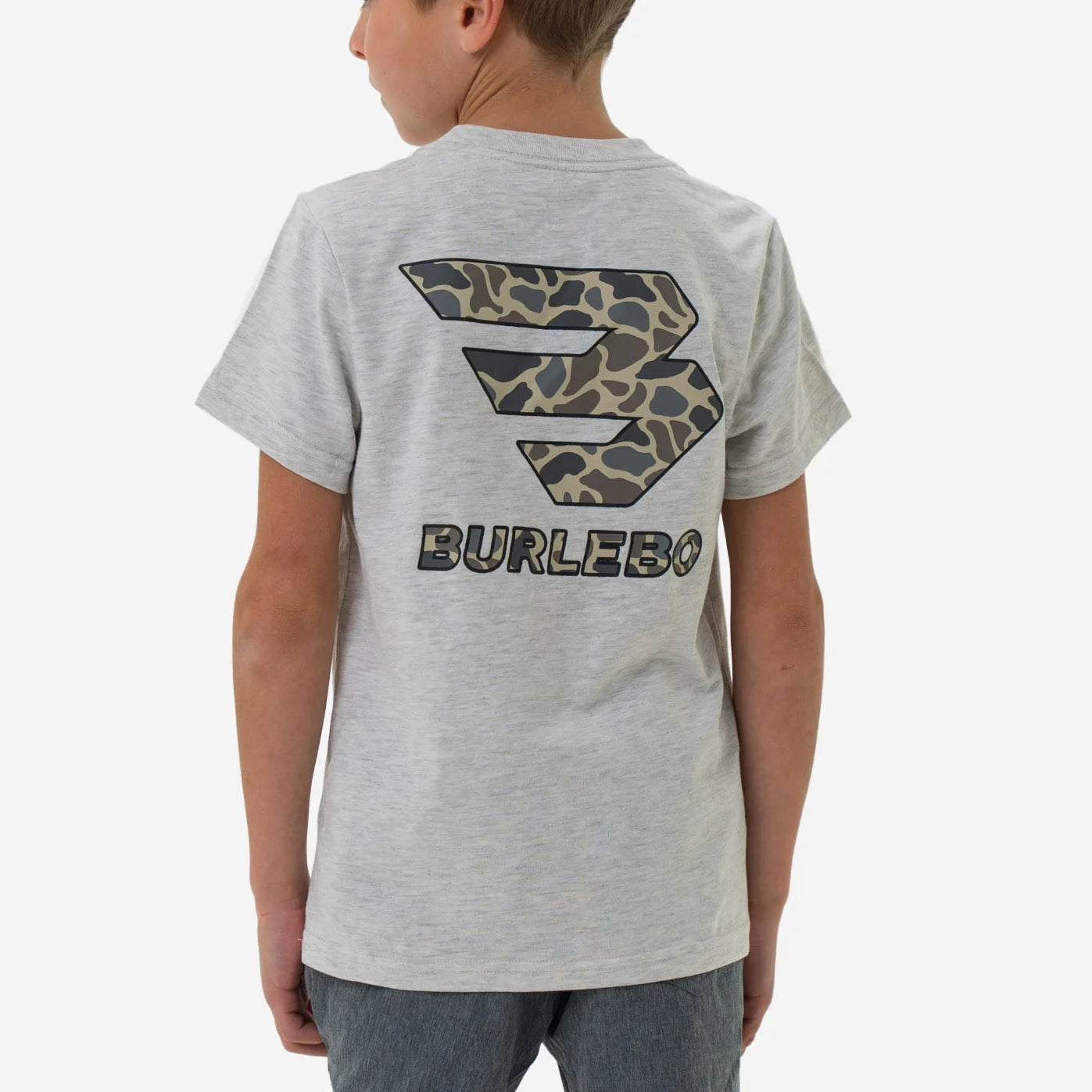 Burlebo Youth S/S T-Shirt - Flying B Classic Deer Camo Logo - Ash Grey