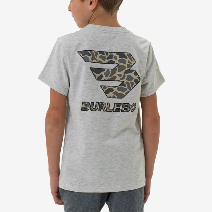 Burlebo Youth S/S T-Shirt - Flying B Classic Deer Camo Logo - Ash Grey