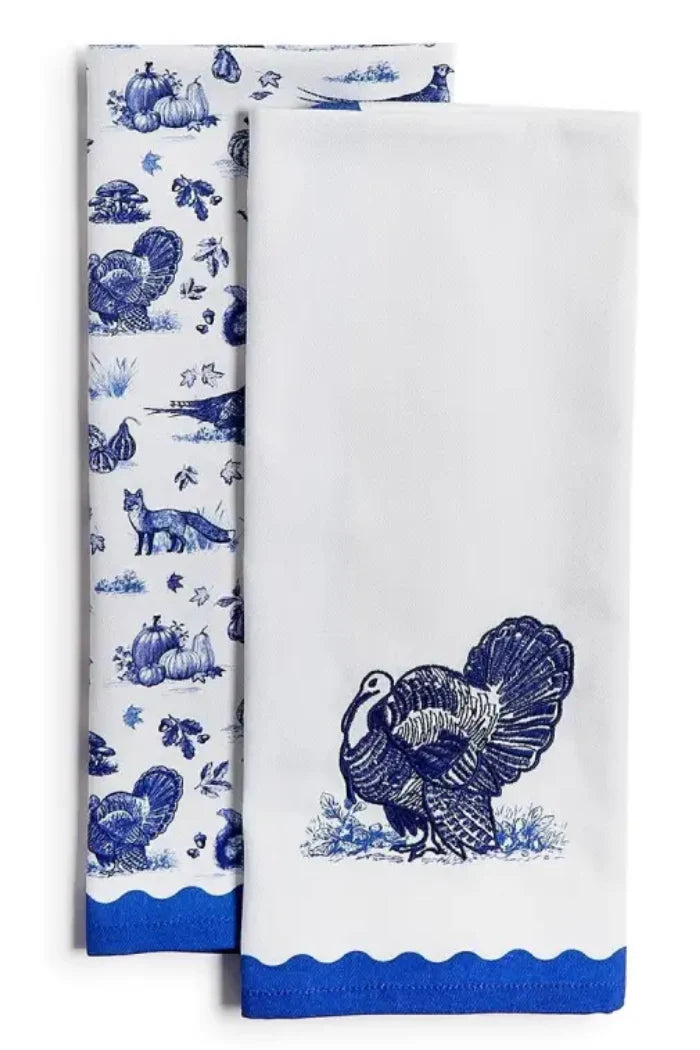 Two’s Company Falling For Blue Toile Dish Towel Set