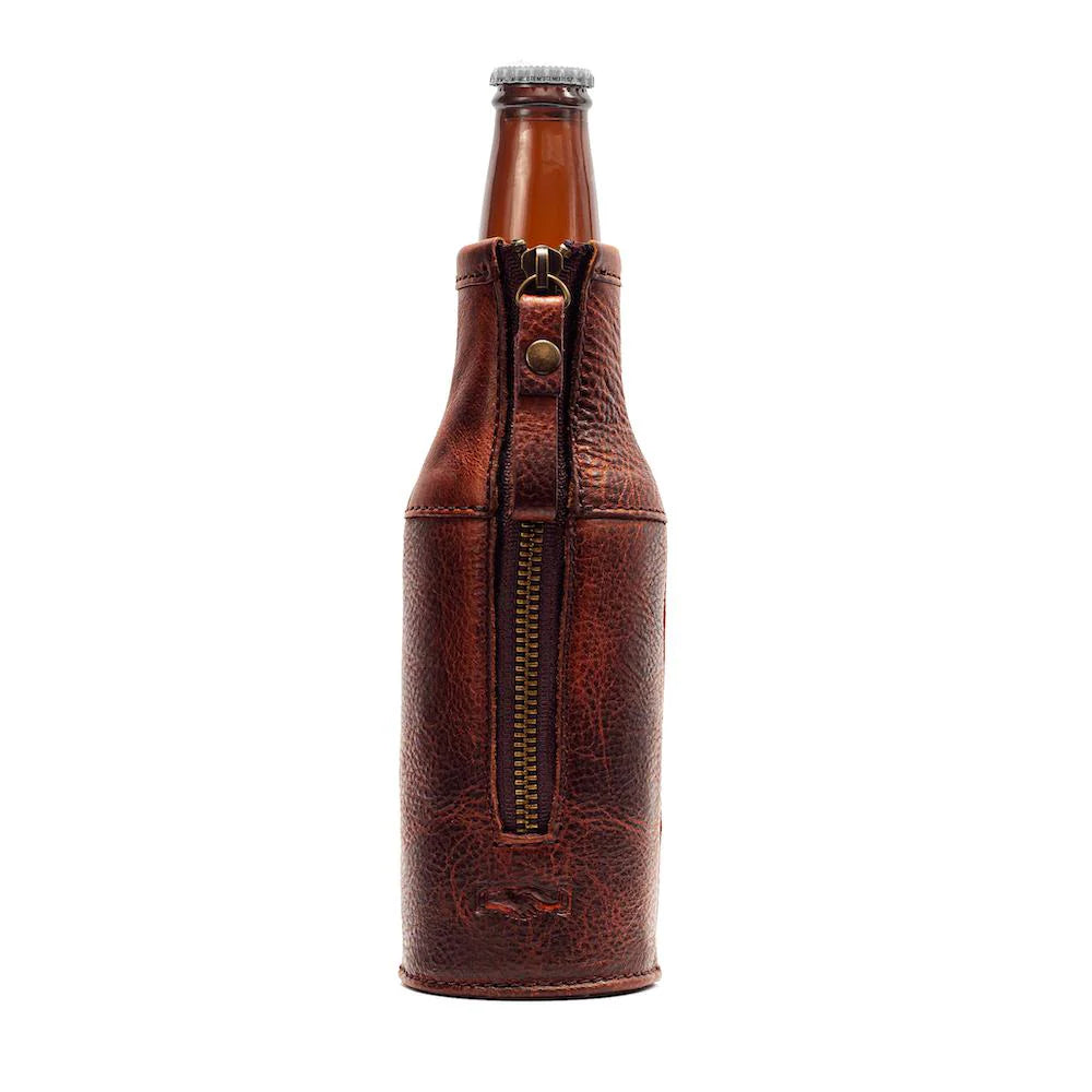 Mission Mercantile Campaign Leather Bottle Koozie - Whiskey