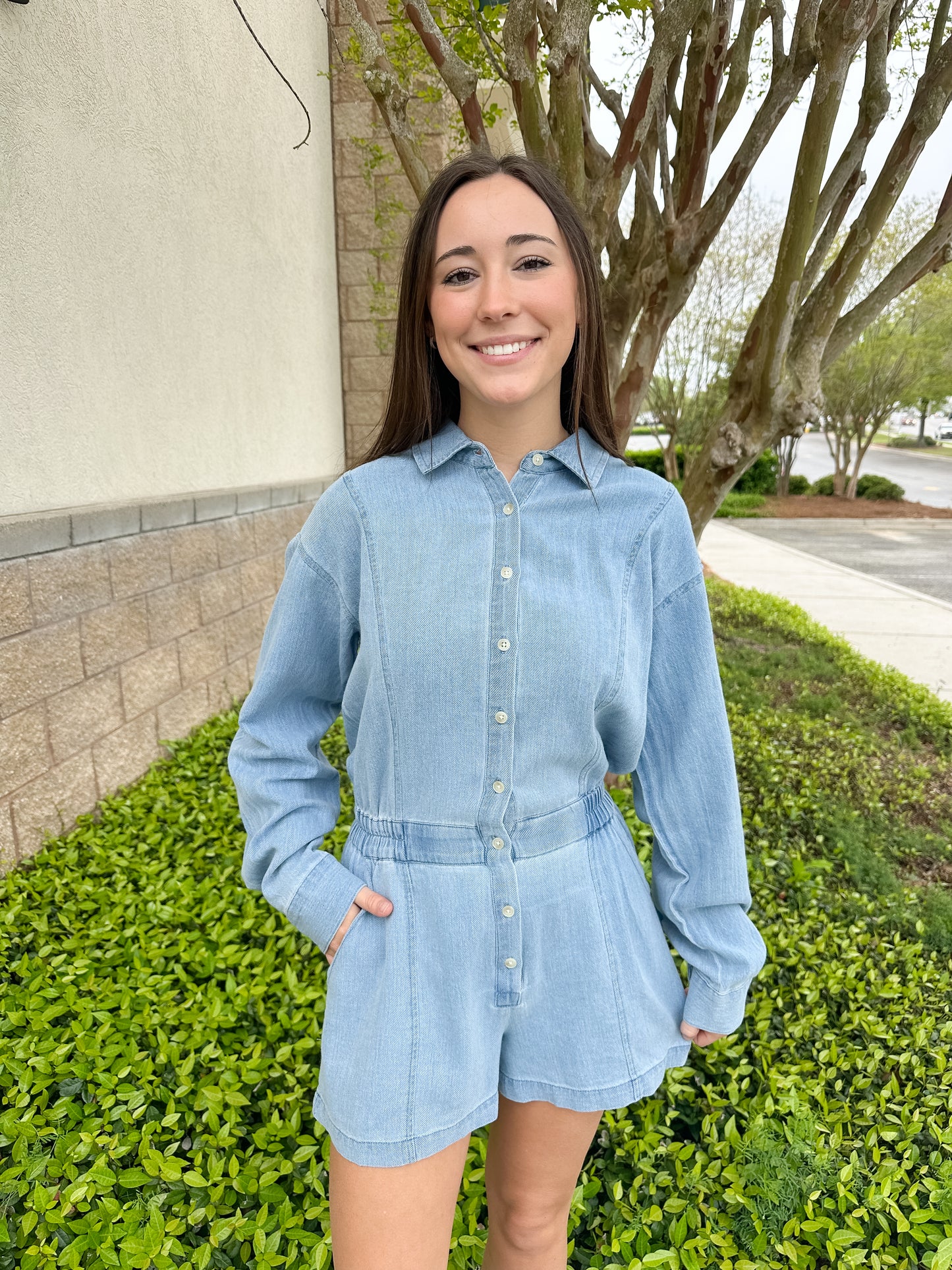 Sully Twill Romper - Lake Blue