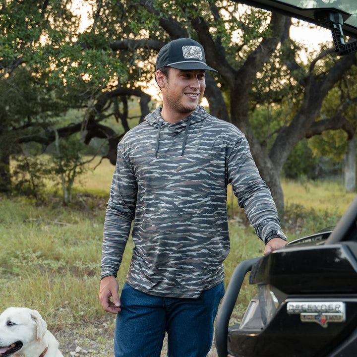 Burlebo Men’s Performance Hoodie -  Tiger Stripe Camo - Wetland