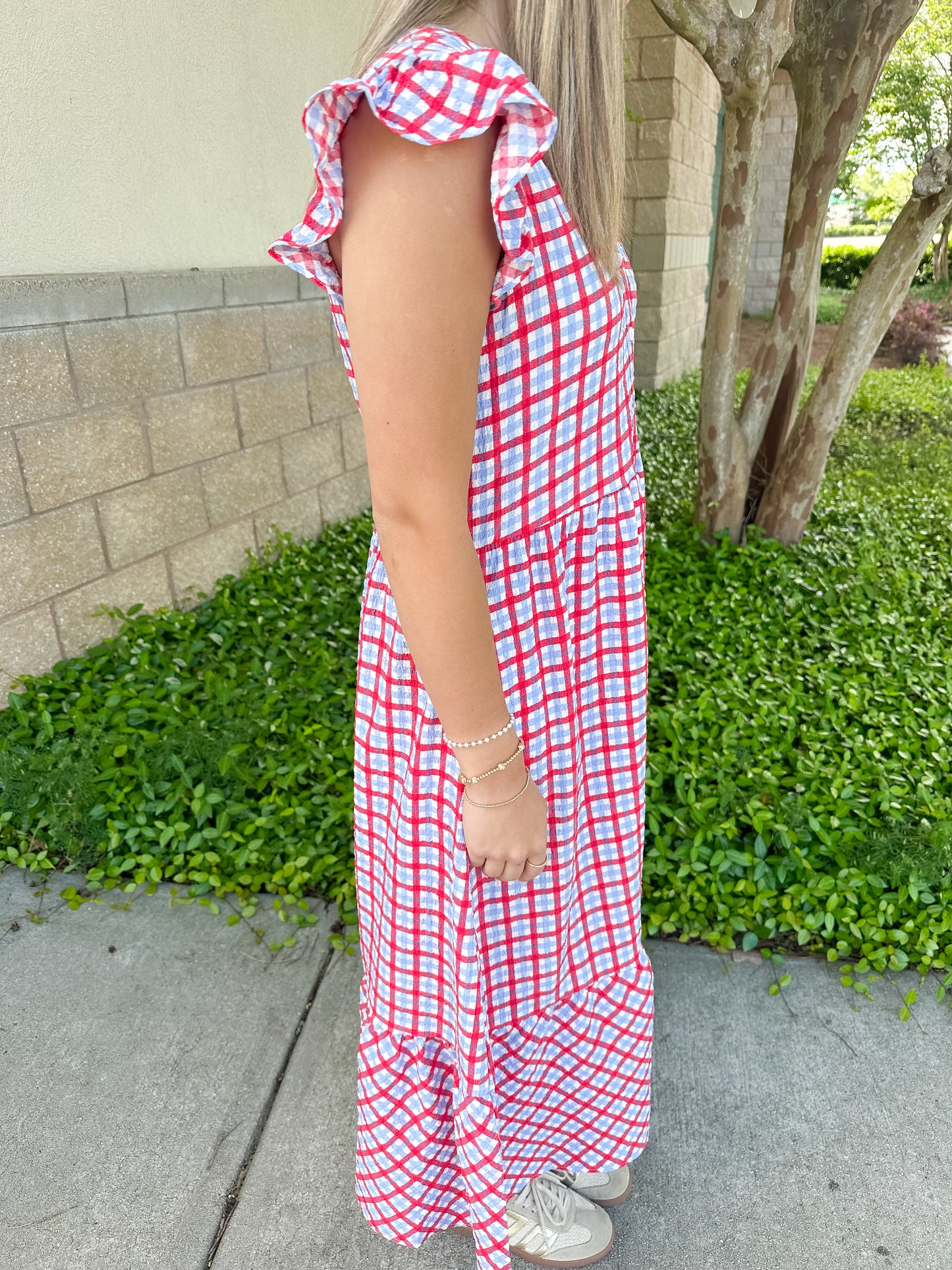 Riley Dress - Gingham Red & Blue