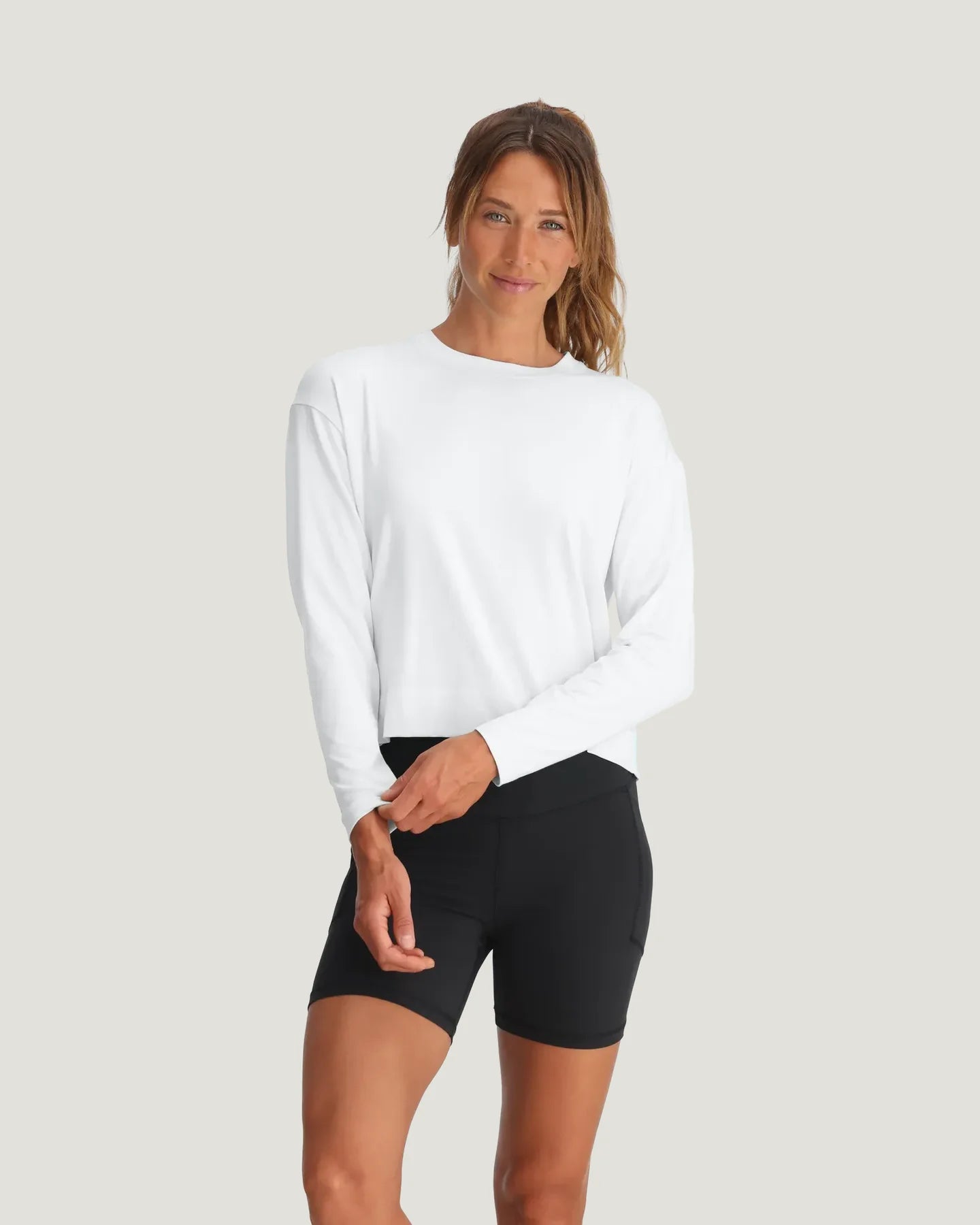 Free Fly Women’s Bamboo Shade Crossover Long Sleeve - Bright White