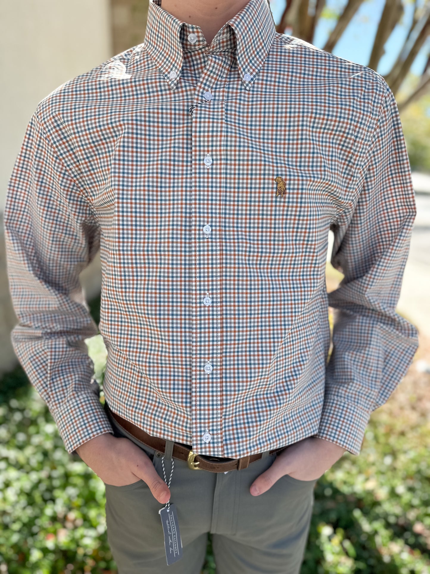 S. Casanova F25 Dusty Amber Check Button Down
