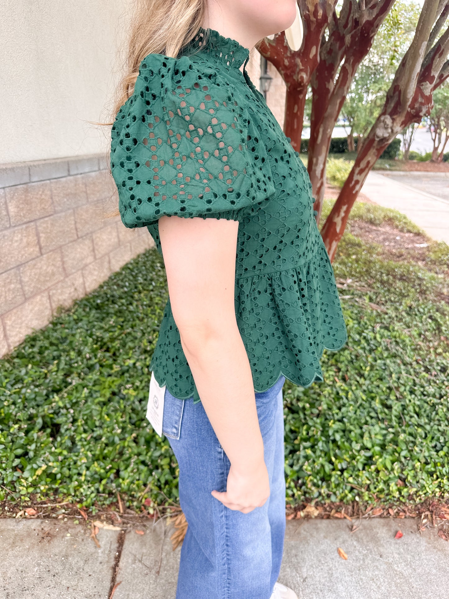 Elise Eyelet Top - Dark Green