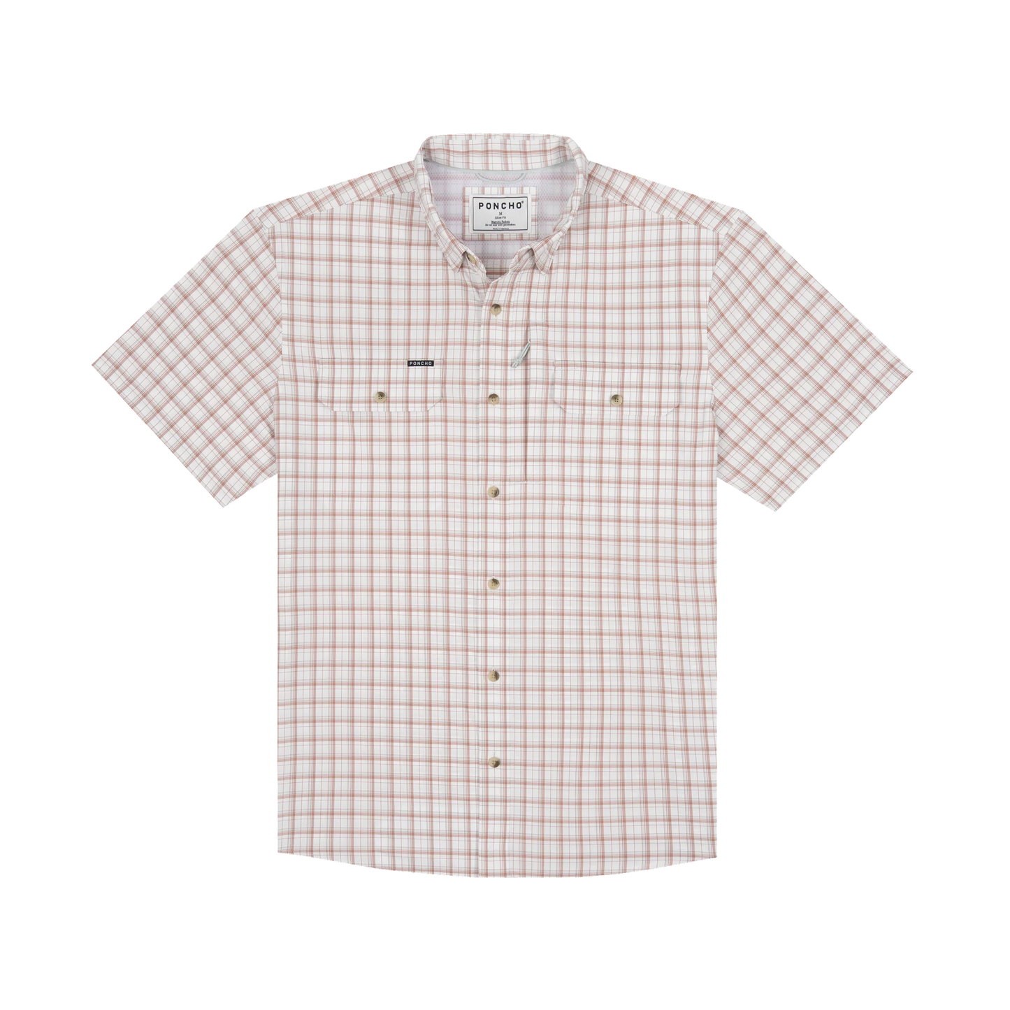 Poncho Men’s “The Truck Norris” S/S Regular Shirt - Maroon Aqua White Plaid