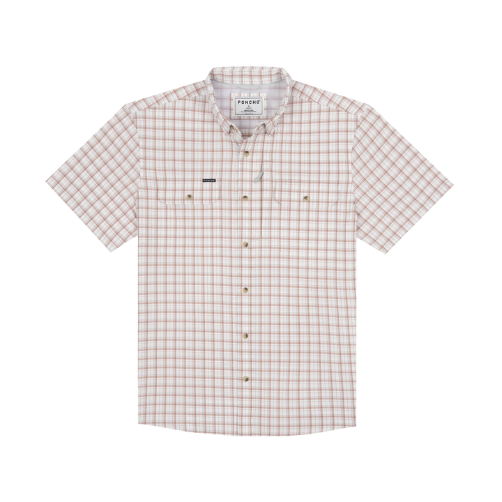 Poncho Men’s “The Truck Norris” S/S Regular Shirt - Maroon Aqua White Plaid