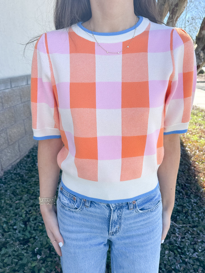 Peach Grove Check Knit Top