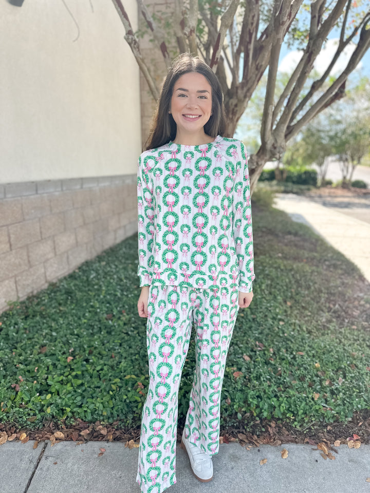 MS Annie PJ Pant Set - Rosy Wreaths