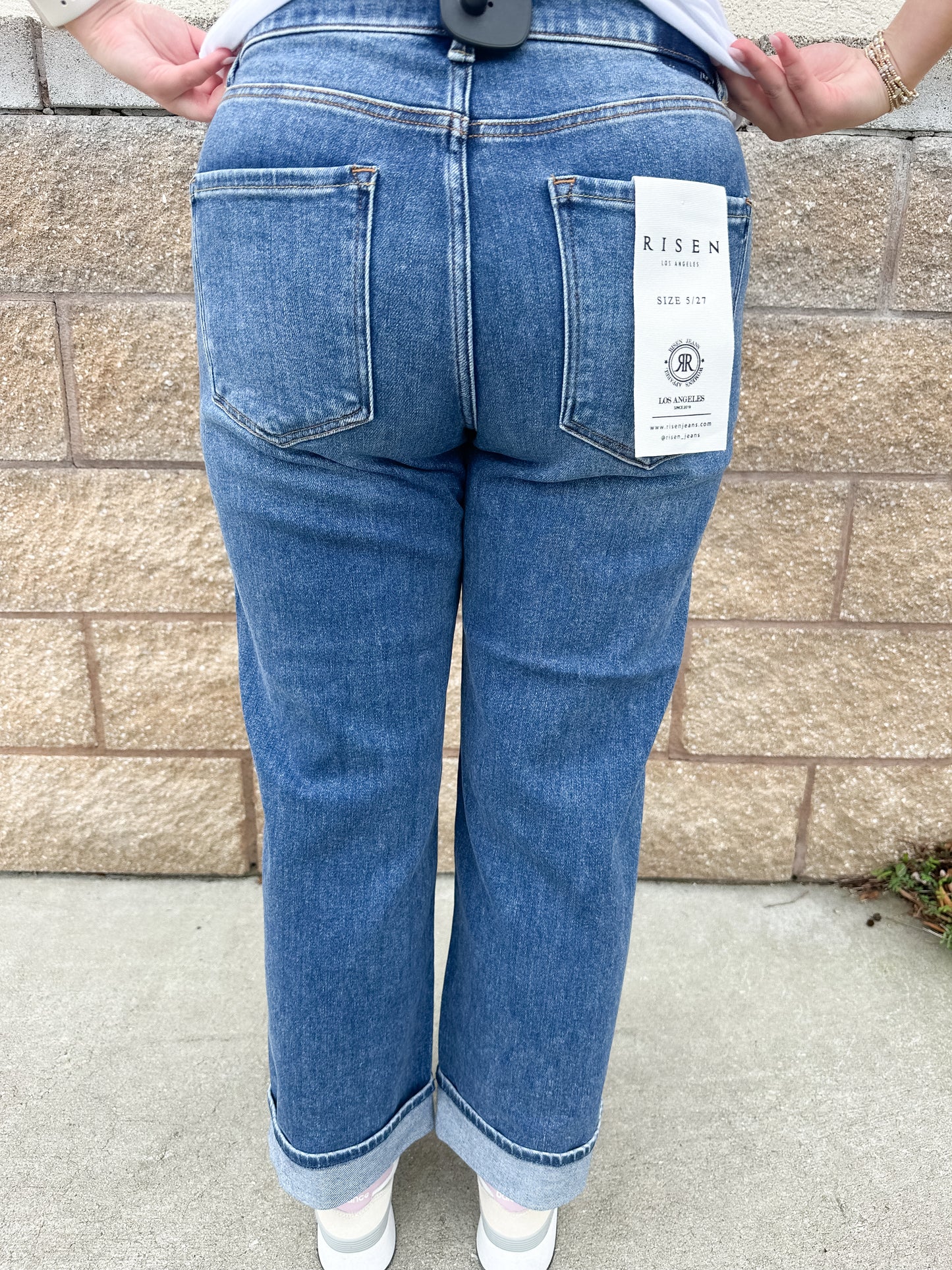 Risen Elise - Mid Rise Ankle Boyfriend Cuffed Jeans - Dark