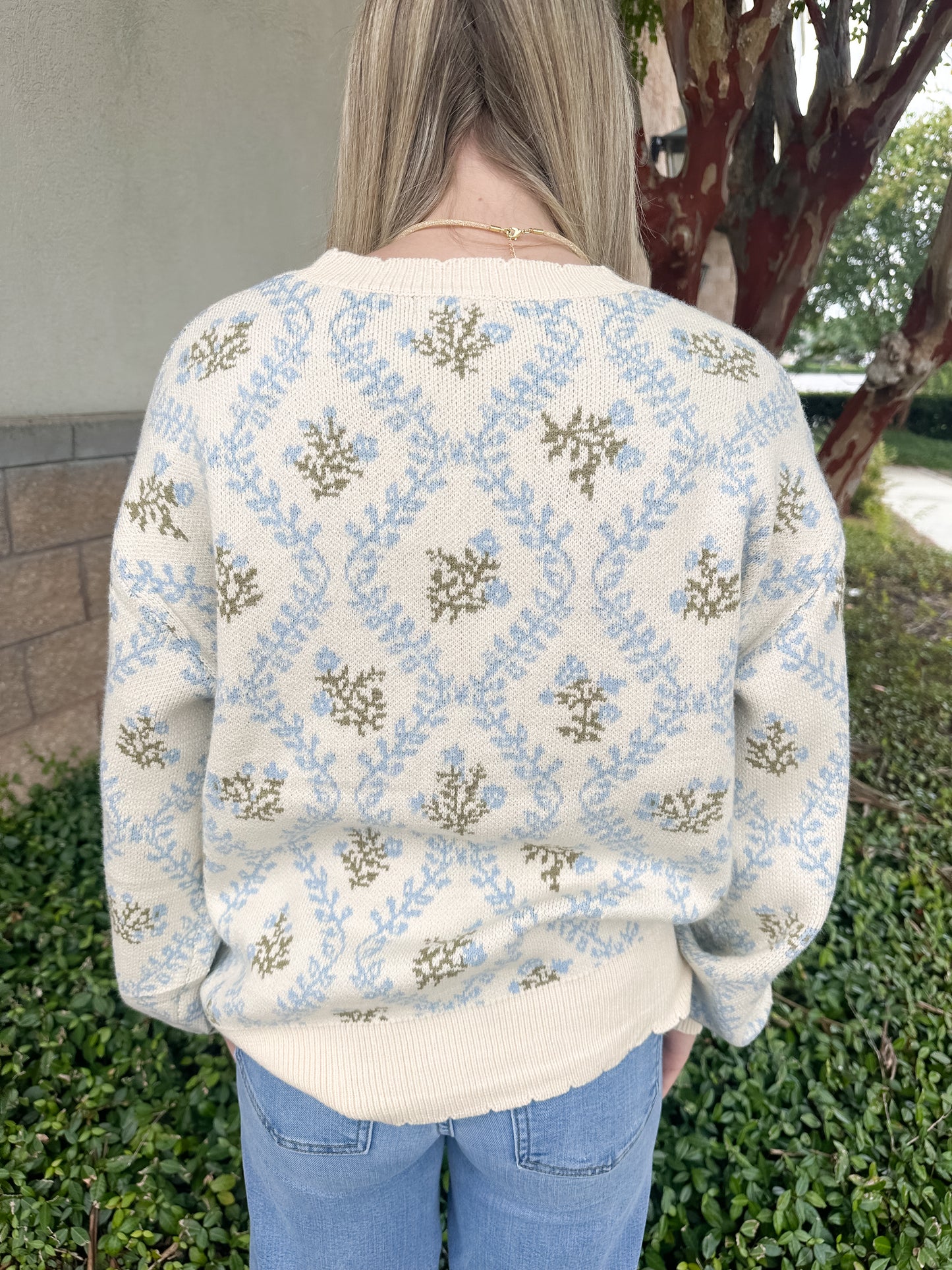 Jacquard Ruffle Knit Sweater