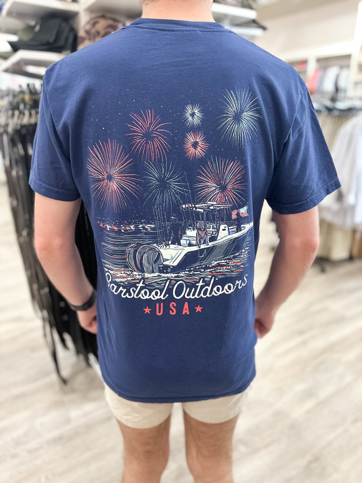 Barstool Outdoors Fireworks USA S/S Pocket T-Shirt - True Navy