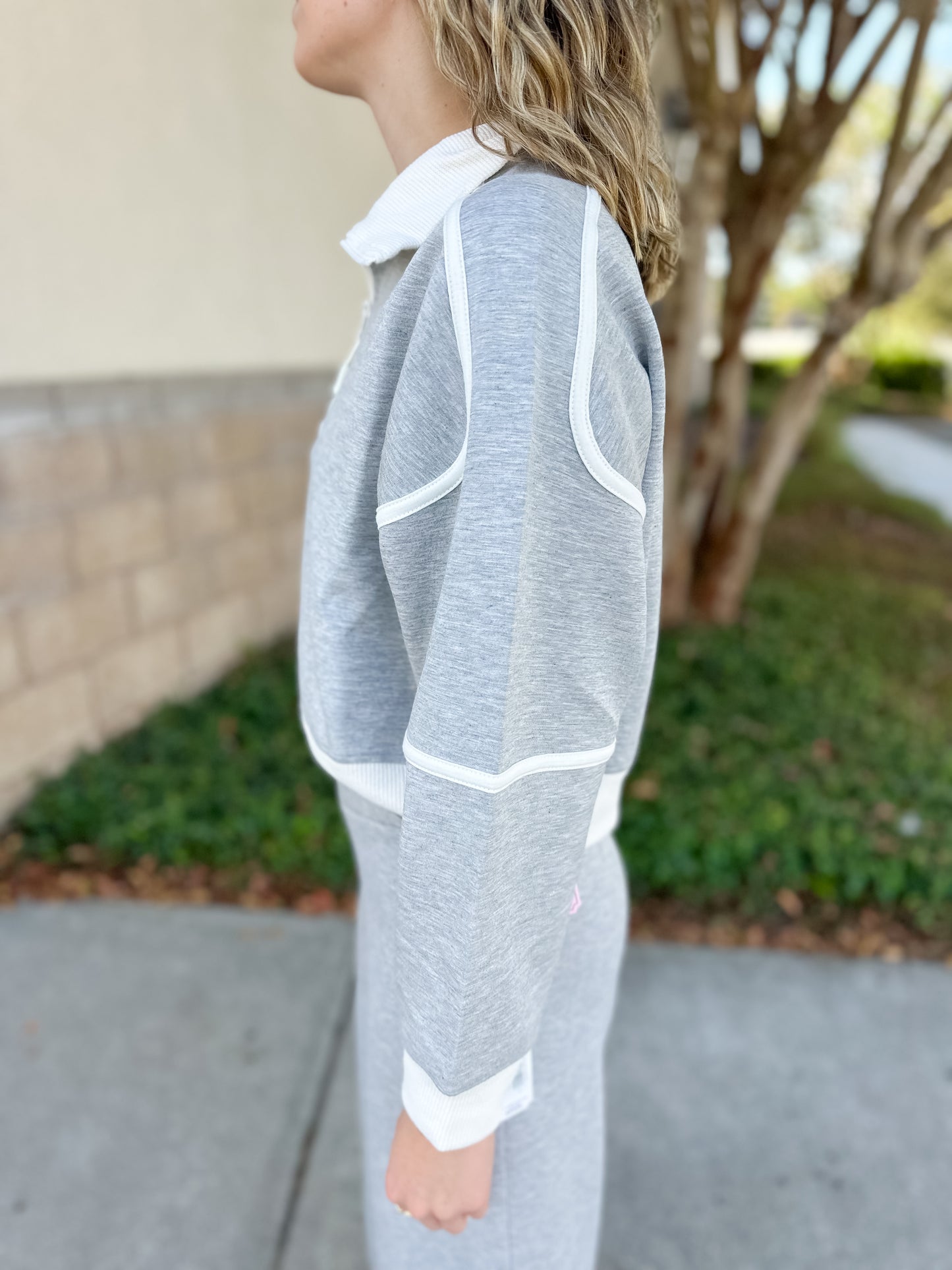 Simply Contrast Quarter Zip - Heather Grey