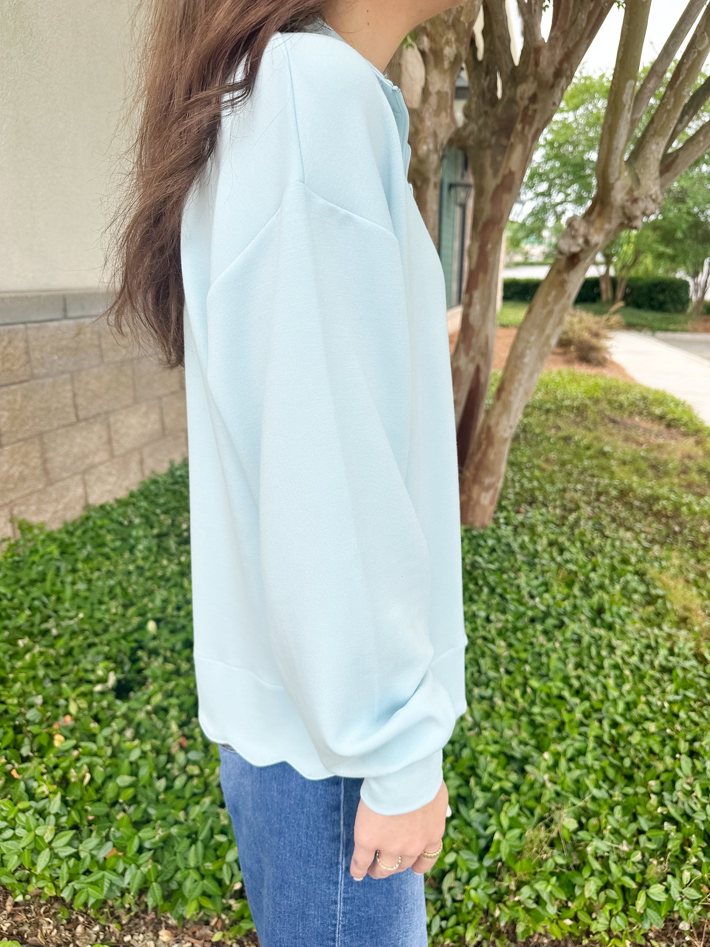 Rae Scalloped Pullover - Robins Egg Blue