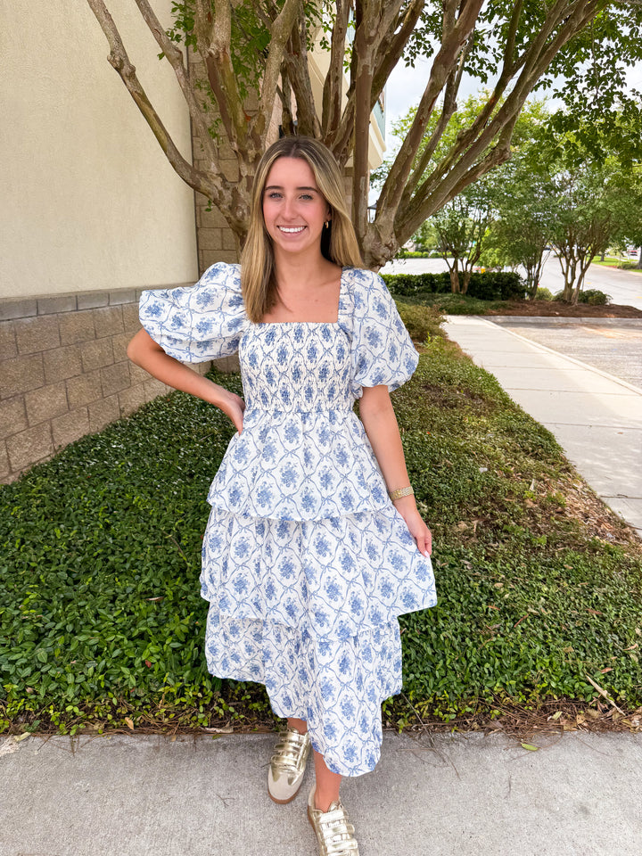 Bodi Smocked Bubble Tiered Midi Dress