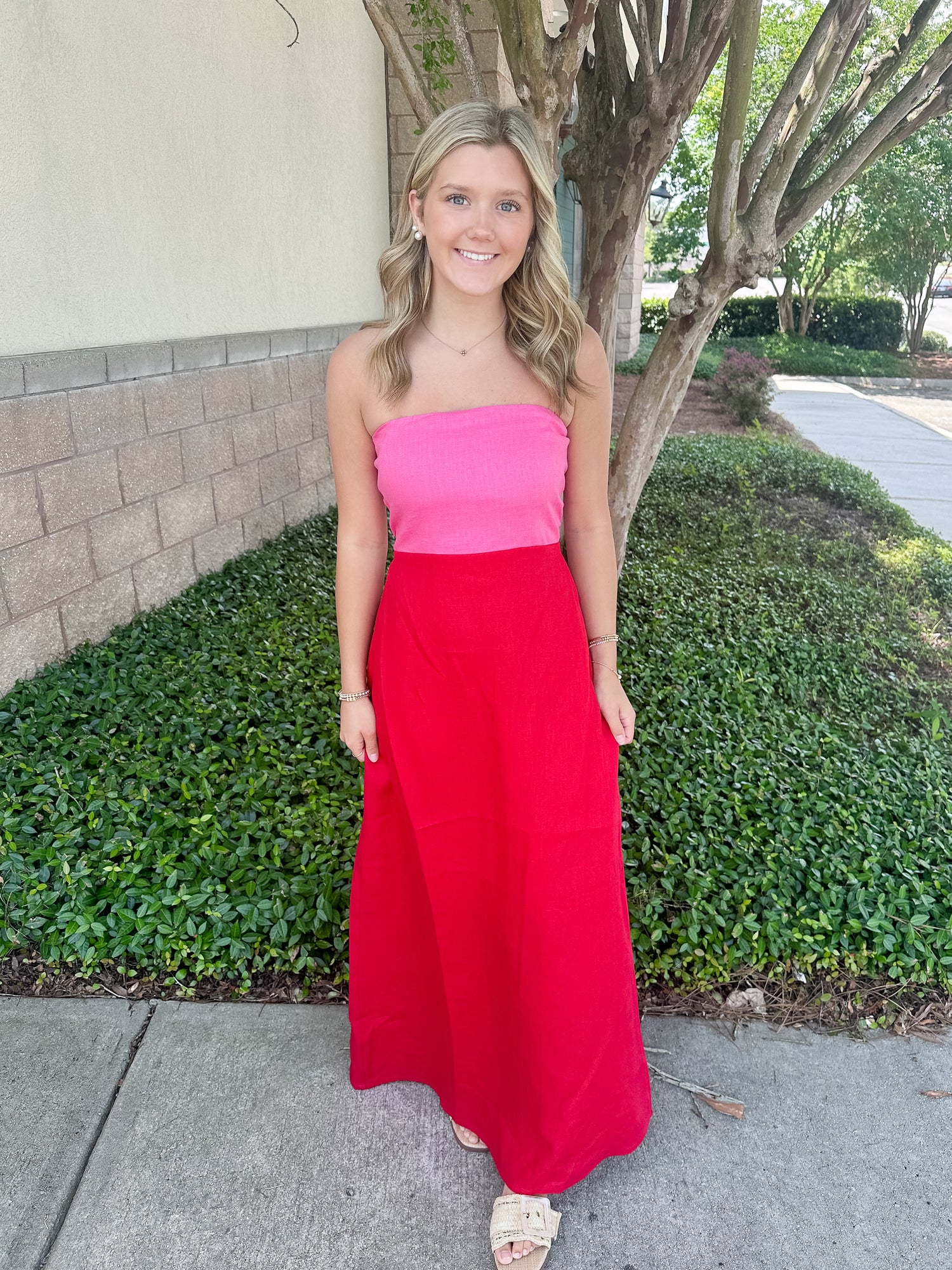 Linen Colorblock Bustier Maxi Dress