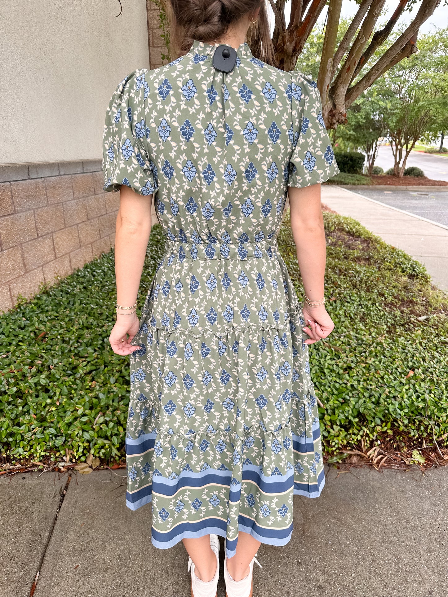 Lainey Midi Dress - Orchid Damask Olive