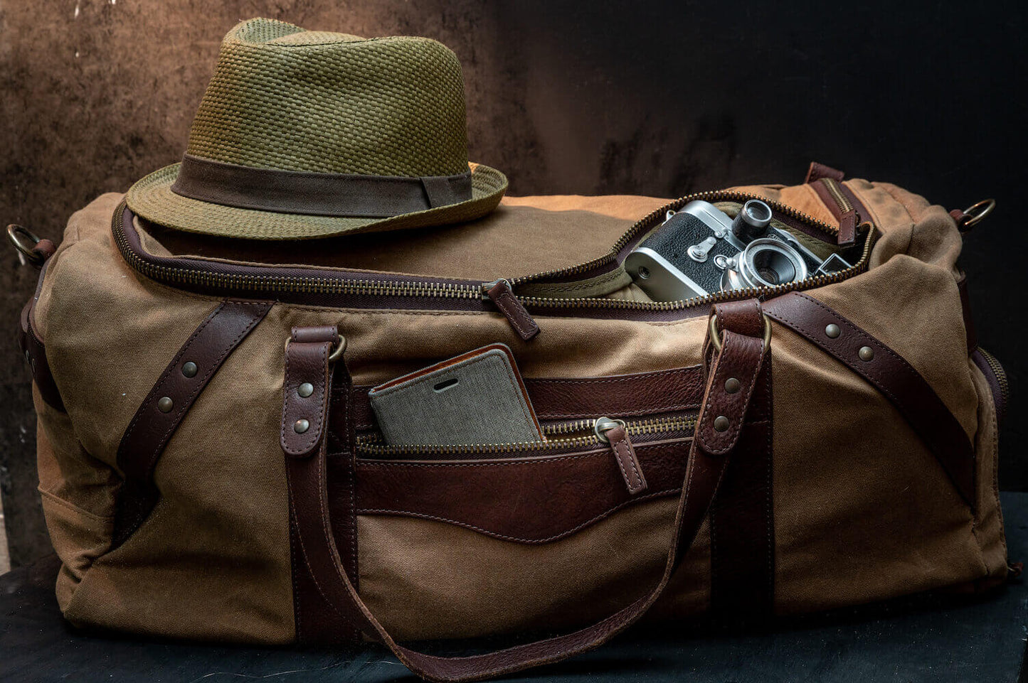 Mission Mercantile Campaign Waxed Canvas Large Duffle Bag - Smoke Brown