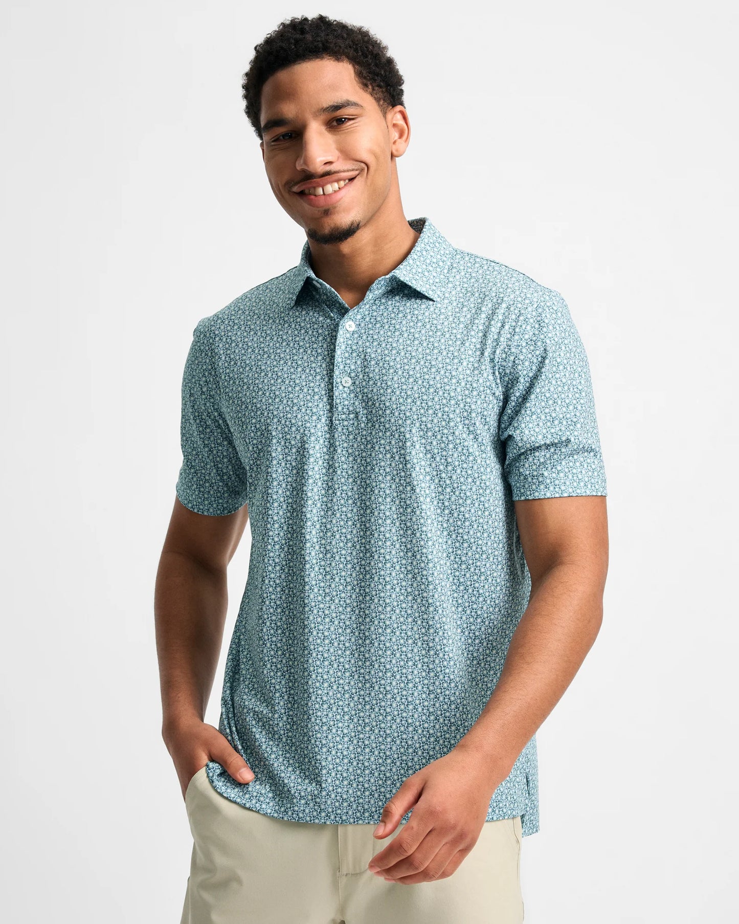 Genteal Spring ‘25 Printed Polo - Sage Hibiscus