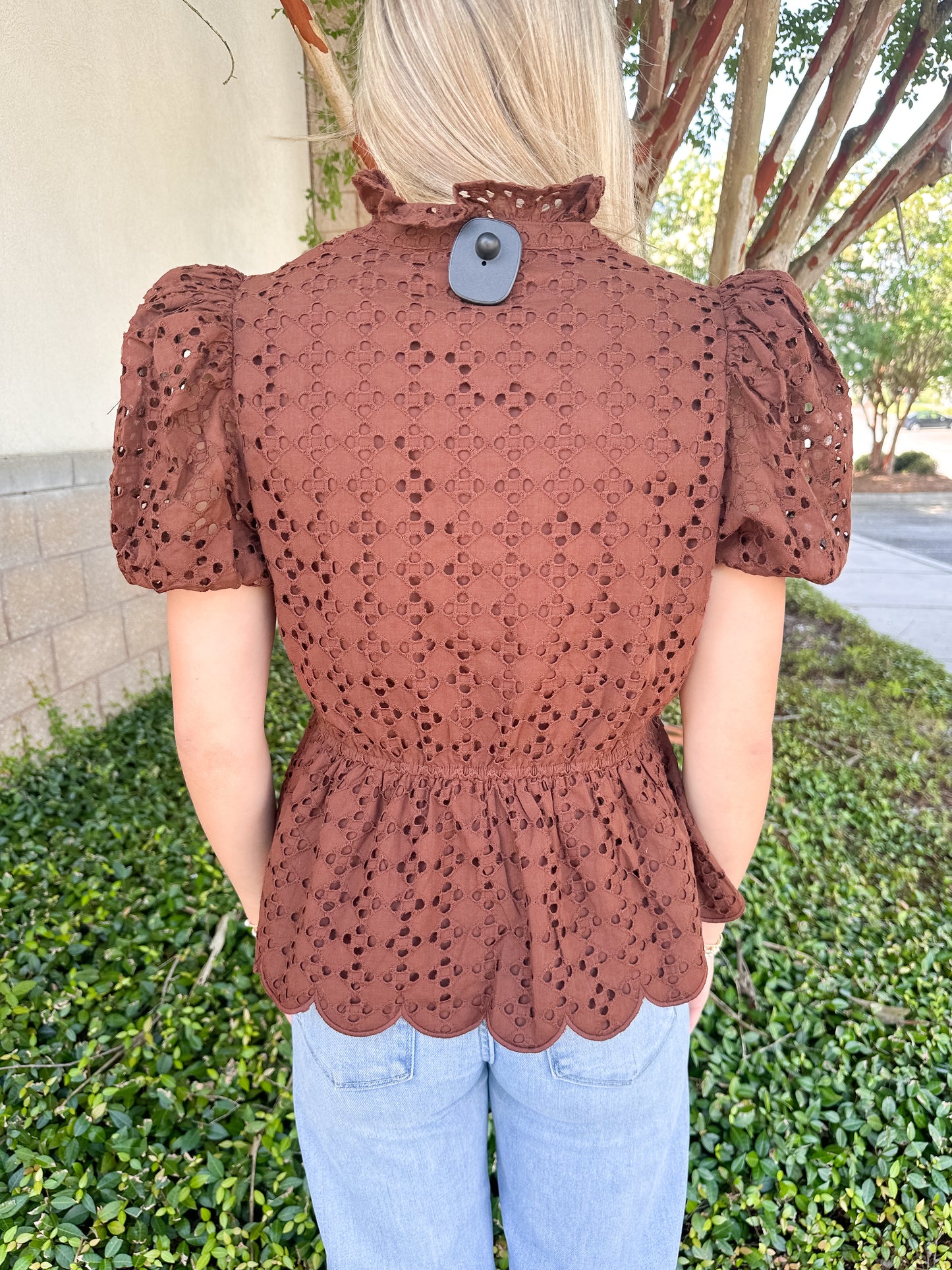 Elise Eyelet Top - Brown